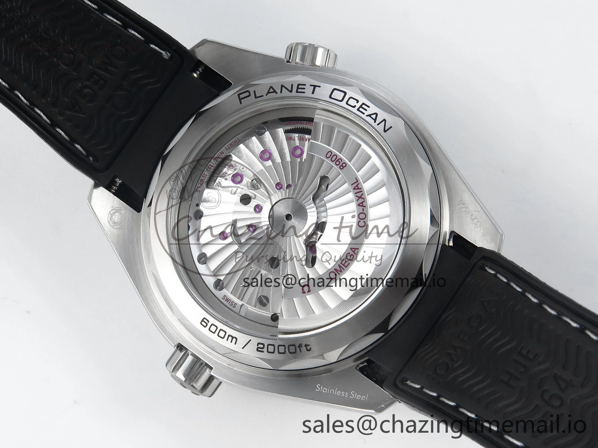 Seamaster Planet Ocean 600M 43.5mm SS SCF 1:1 Best Edition Black Bezel Black Dial on Black Rubber Strap A8900 Super Clone