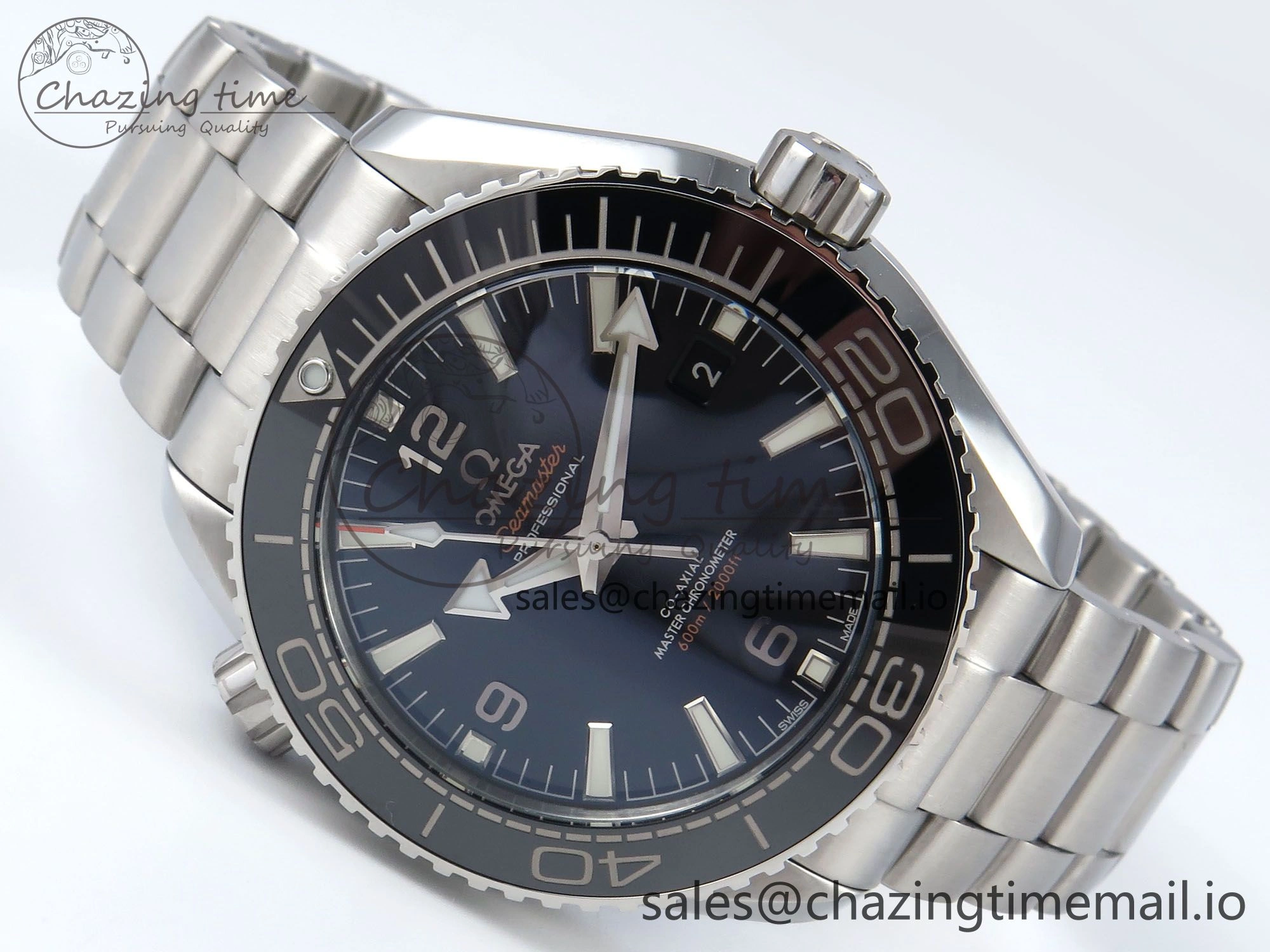 Seamaster Planet Ocean 600M 43.5mm SS SCF 1:1 Best Edition Black Bezel Black Dial on SS Bracelet A8900 Super Clone