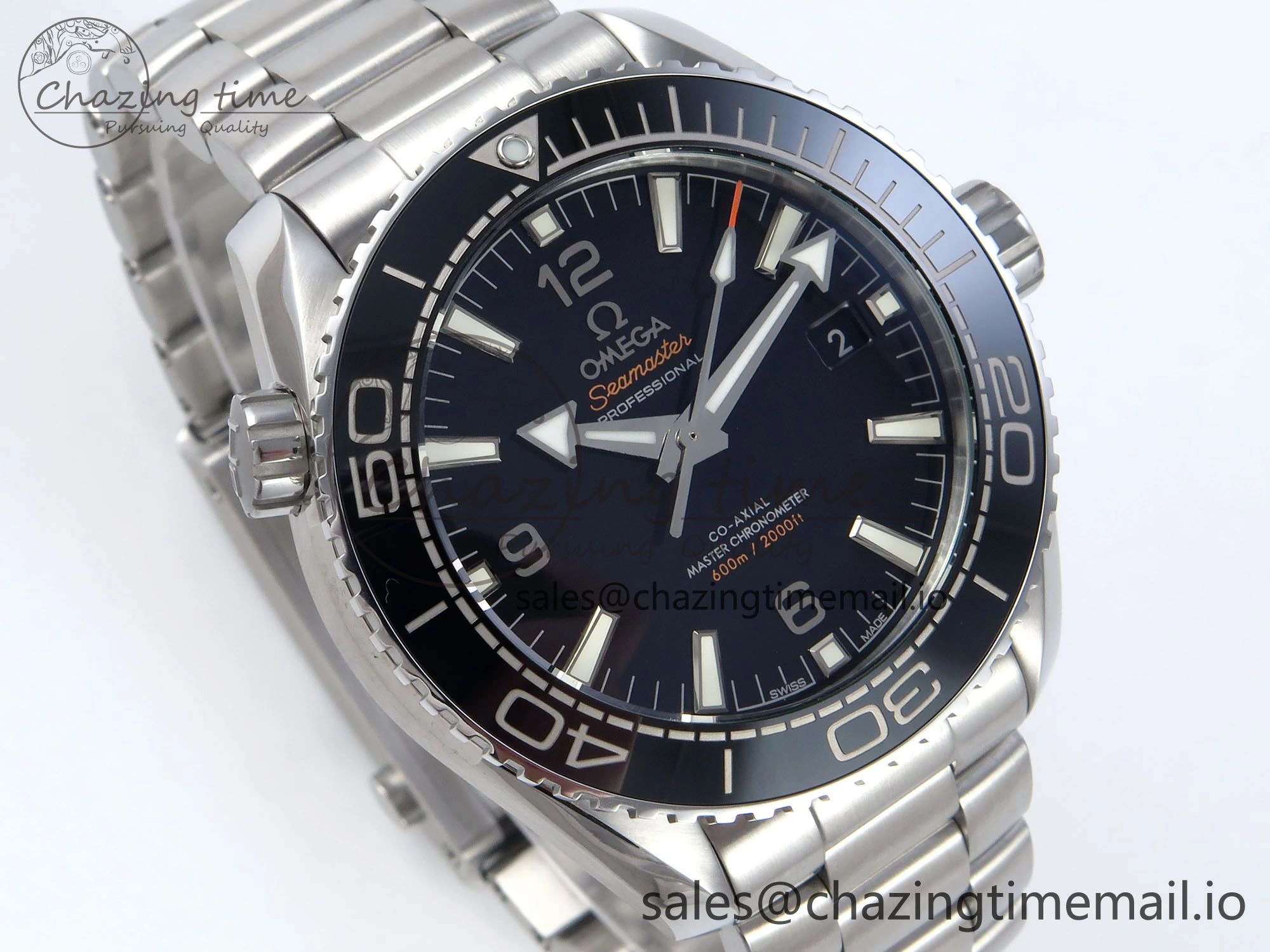 Seamaster Planet Ocean 600M 43.5mm SS SCF 1:1 Best Edition Black Bezel Black Dial on SS Bracelet A8900 Super Clone