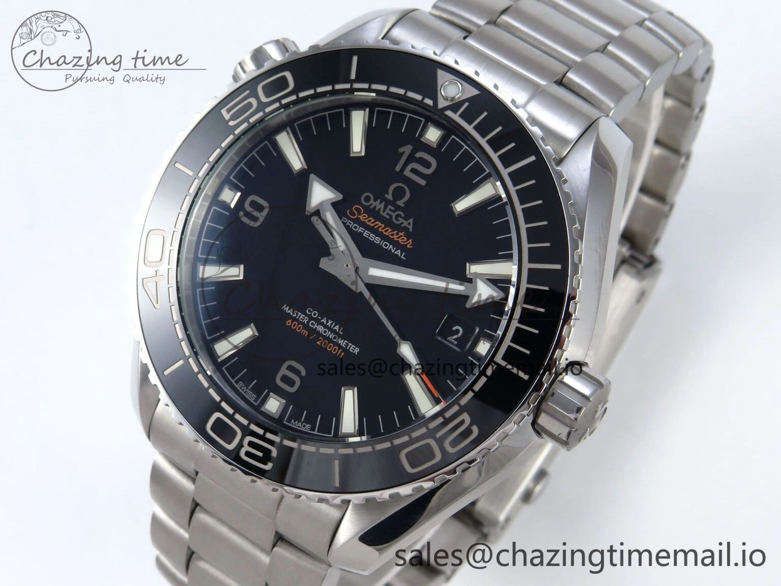 Seamaster Planet Ocean 600M 43.5mm SS SCF 1:1 Best Edition Black Bezel Black Dial on SS Bracelet A8900 Super Clone