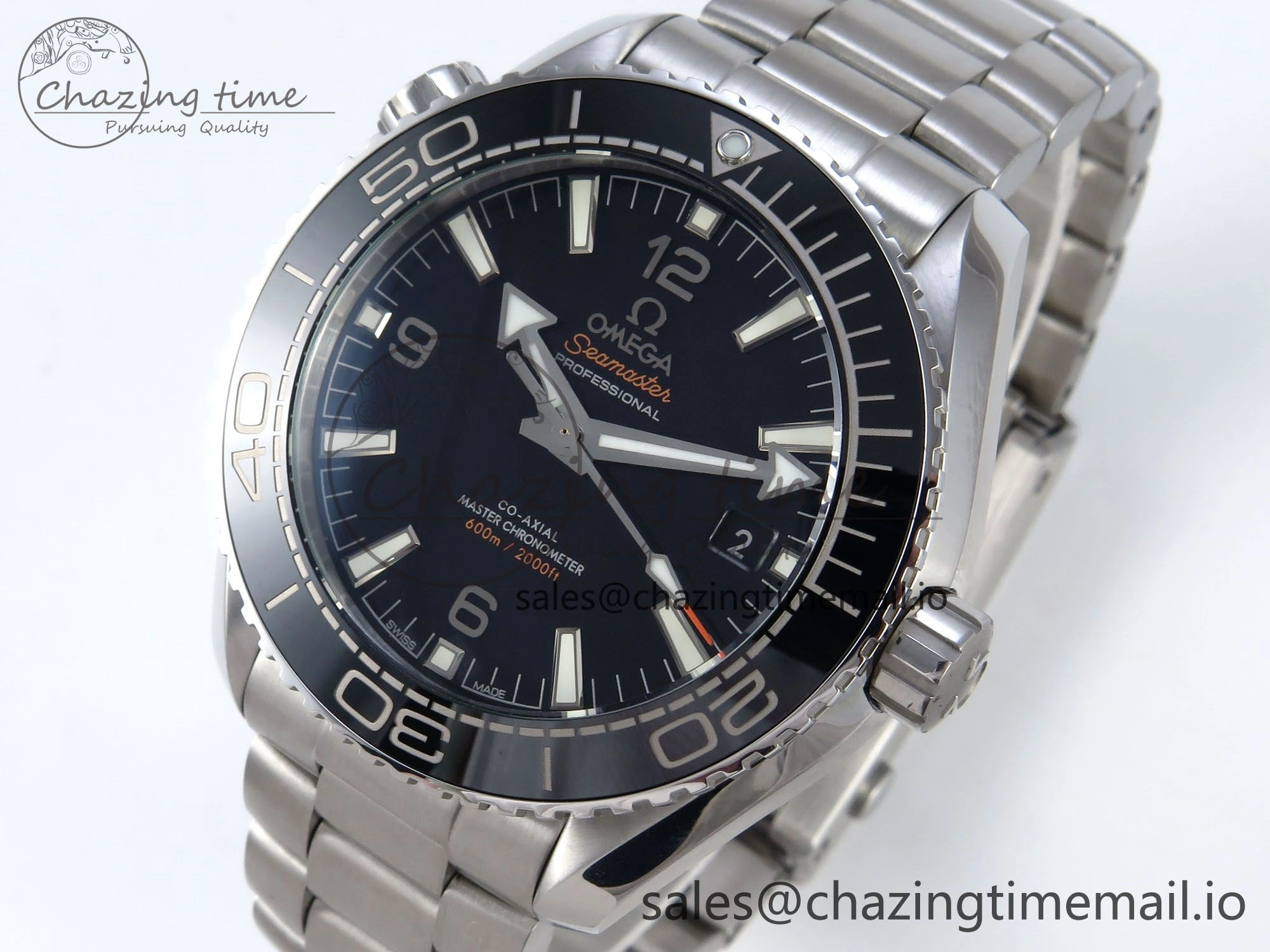 Seamaster Planet Ocean 600M 43.5mm SS SCF 1:1 Best Edition Black Bezel Black Dial on SS Bracelet A8900 Super Clone
