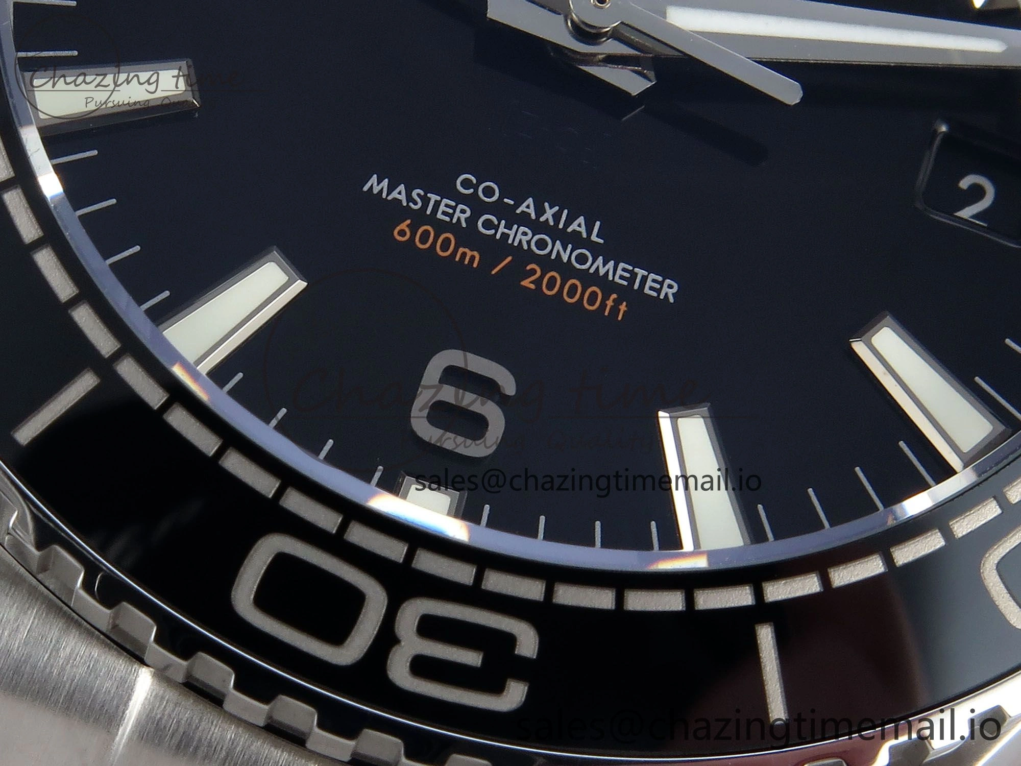 Seamaster Planet Ocean 600M 43.5mm SS SCF 1:1 Best Edition Black Bezel Black Dial on SS Bracelet A8900 Super Clone