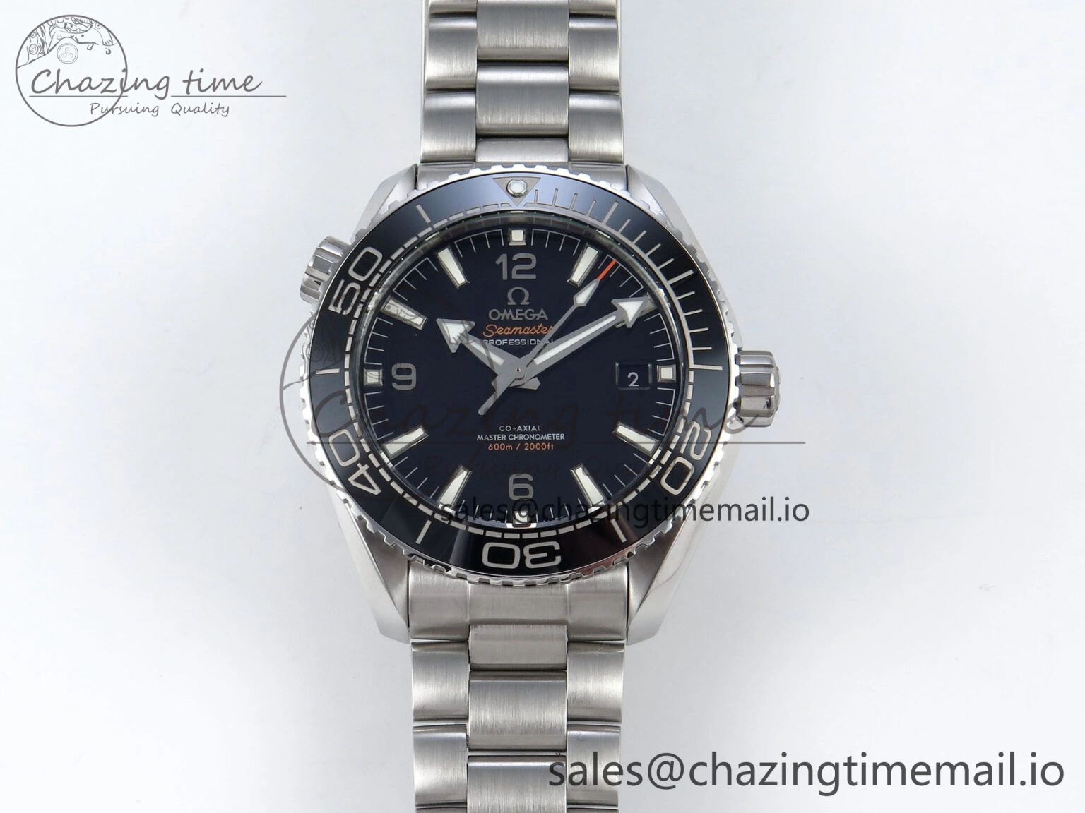 Seamaster Planet Ocean 600M 43.5mm SS SCF 1:1 Best Edition Black Bezel Black Dial on SS Bracelet A8900 Super Clone