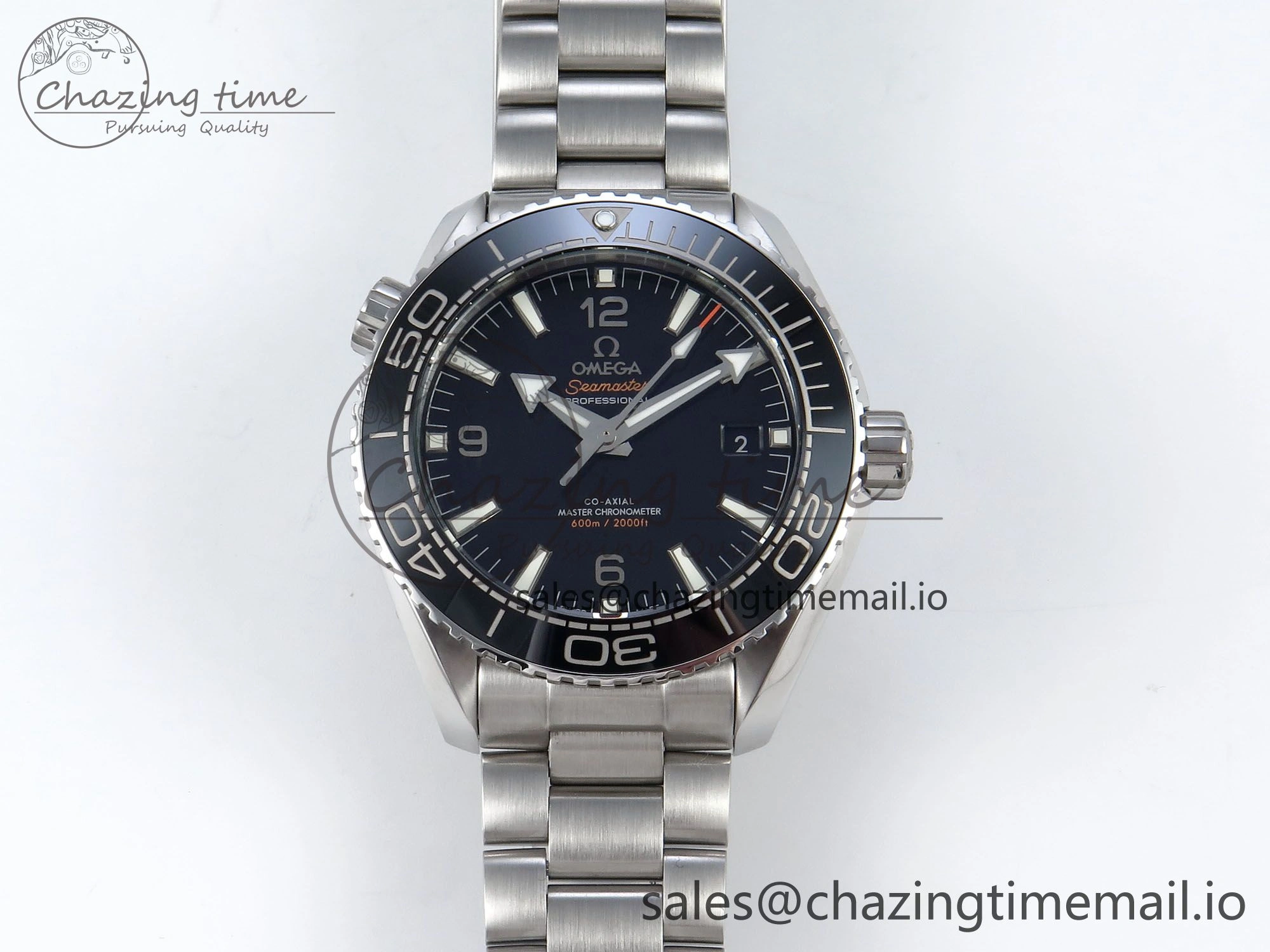 Seamaster Planet Ocean 600M 43.5mm SS SCF 1:1 Best Edition Black Bezel Black Dial on SS Bracelet A8900 Super Clone