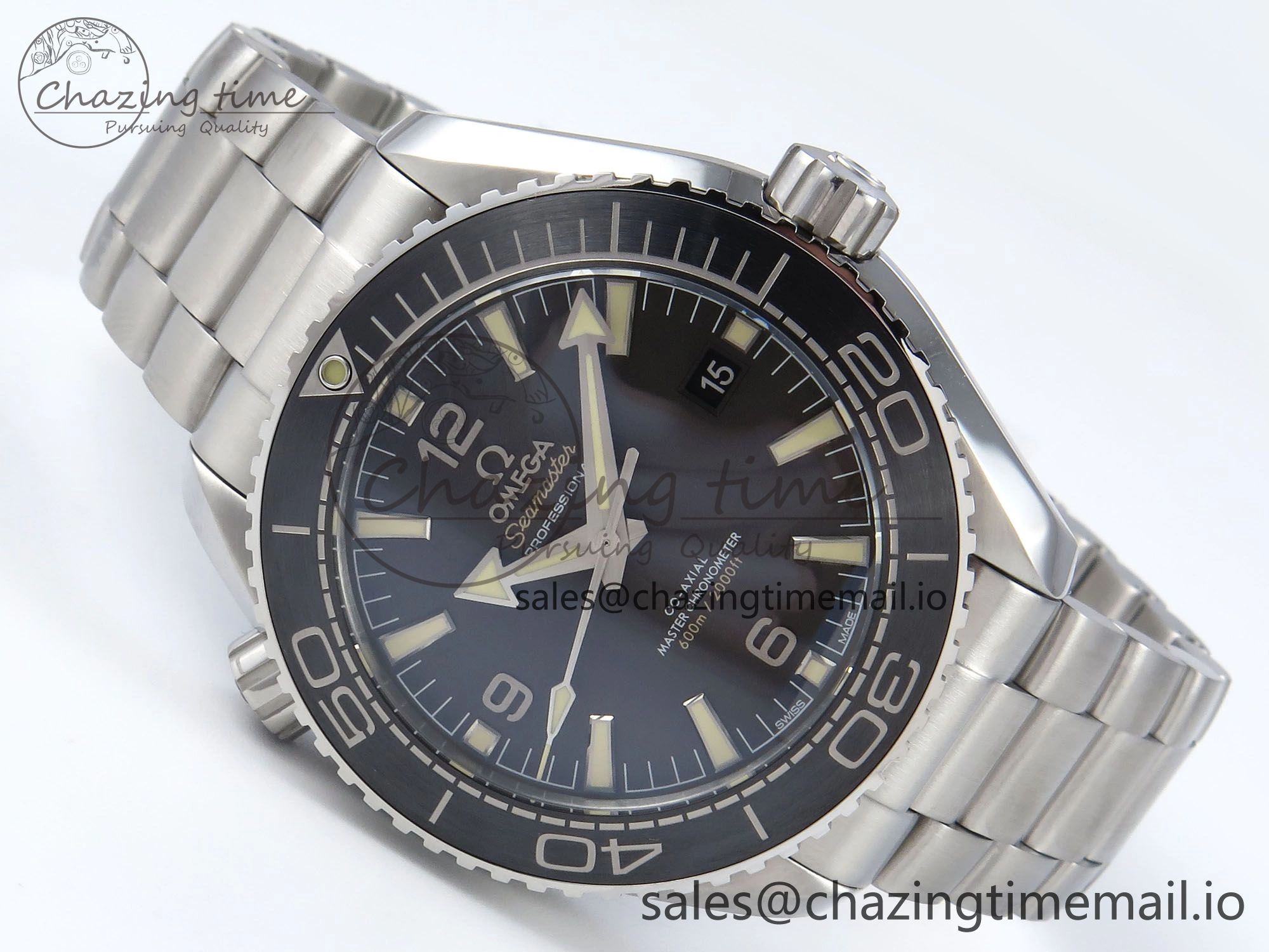 Seamaster Planet Ocean 600M 43.5mm SS SCF 1:1 Best Edition Black Bezel Black Dial on SS Bracelet A8900 Super Clone