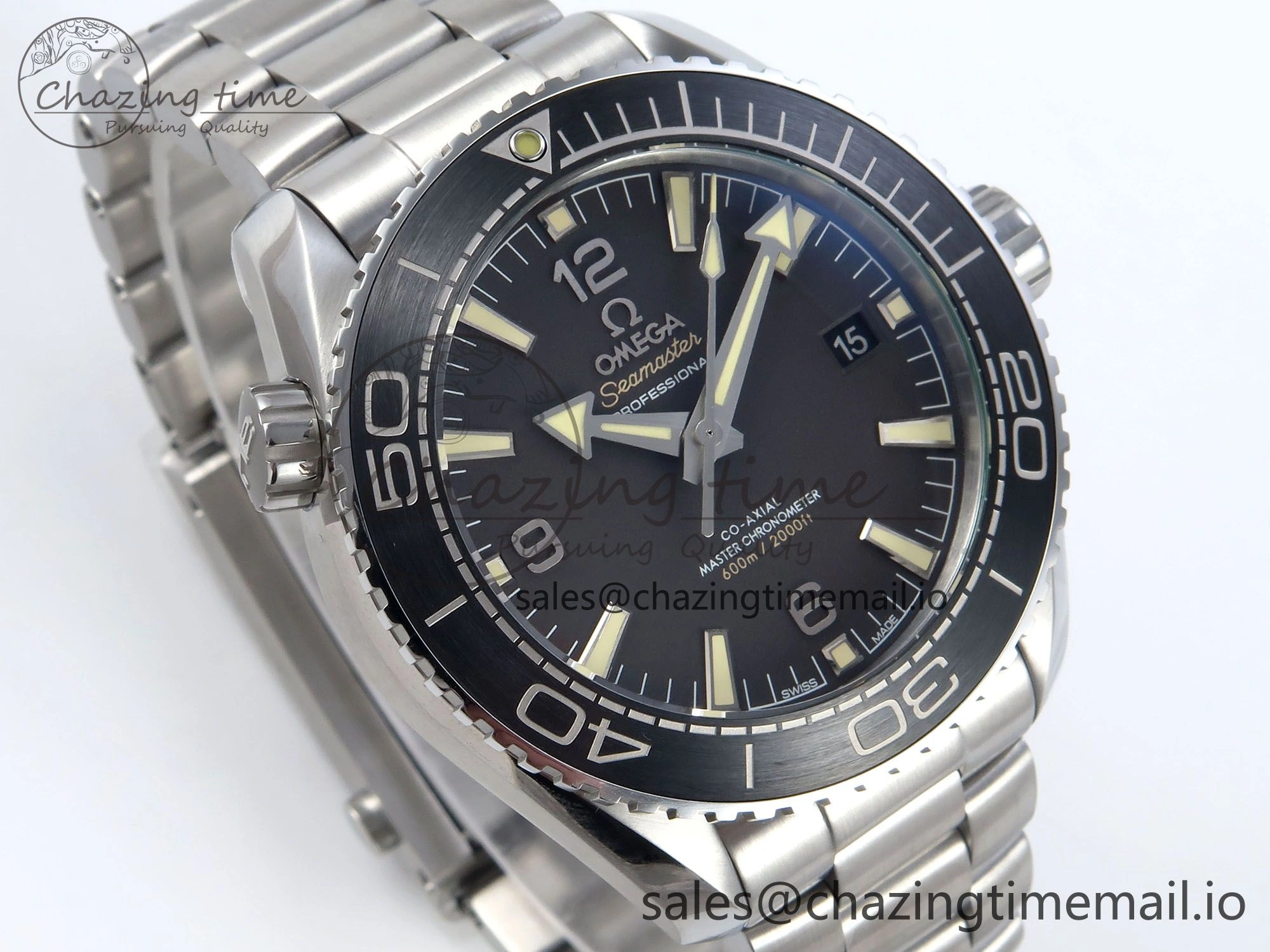Seamaster Planet Ocean 600M 43.5mm SS SCF 1:1 Best Edition Black Bezel Black Dial on SS Bracelet A8900 Super Clone