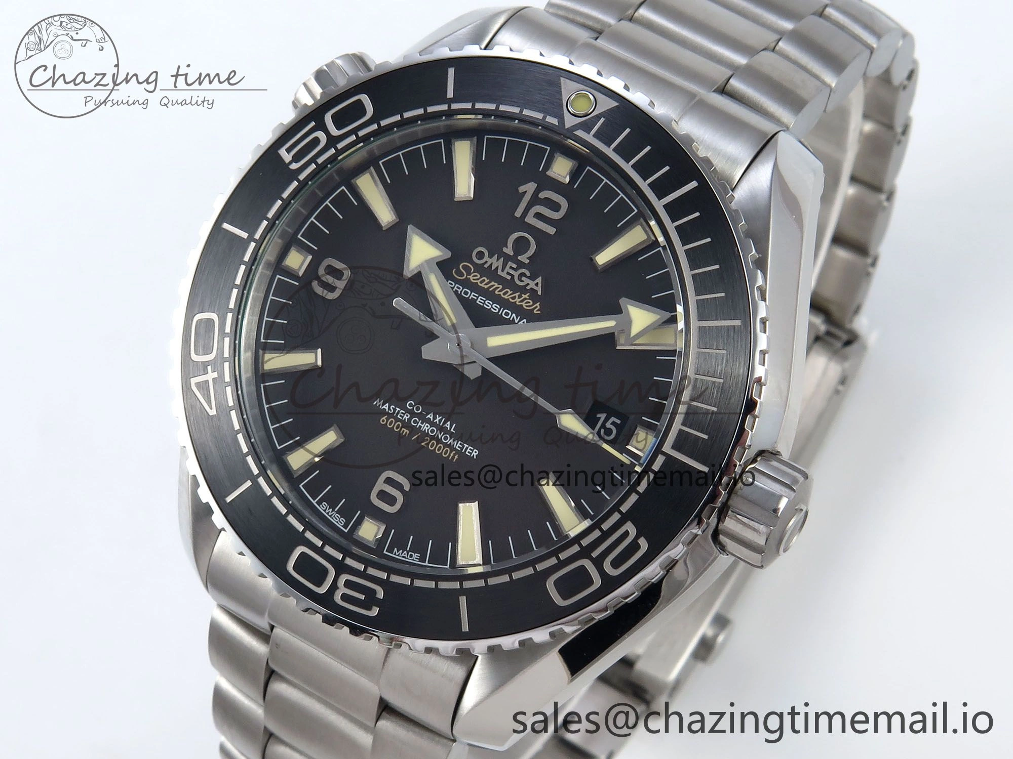 Seamaster Planet Ocean 600M 43.5mm SS SCF 1:1 Best Edition Black Bezel Black Dial on SS Bracelet A8900 Super Clone