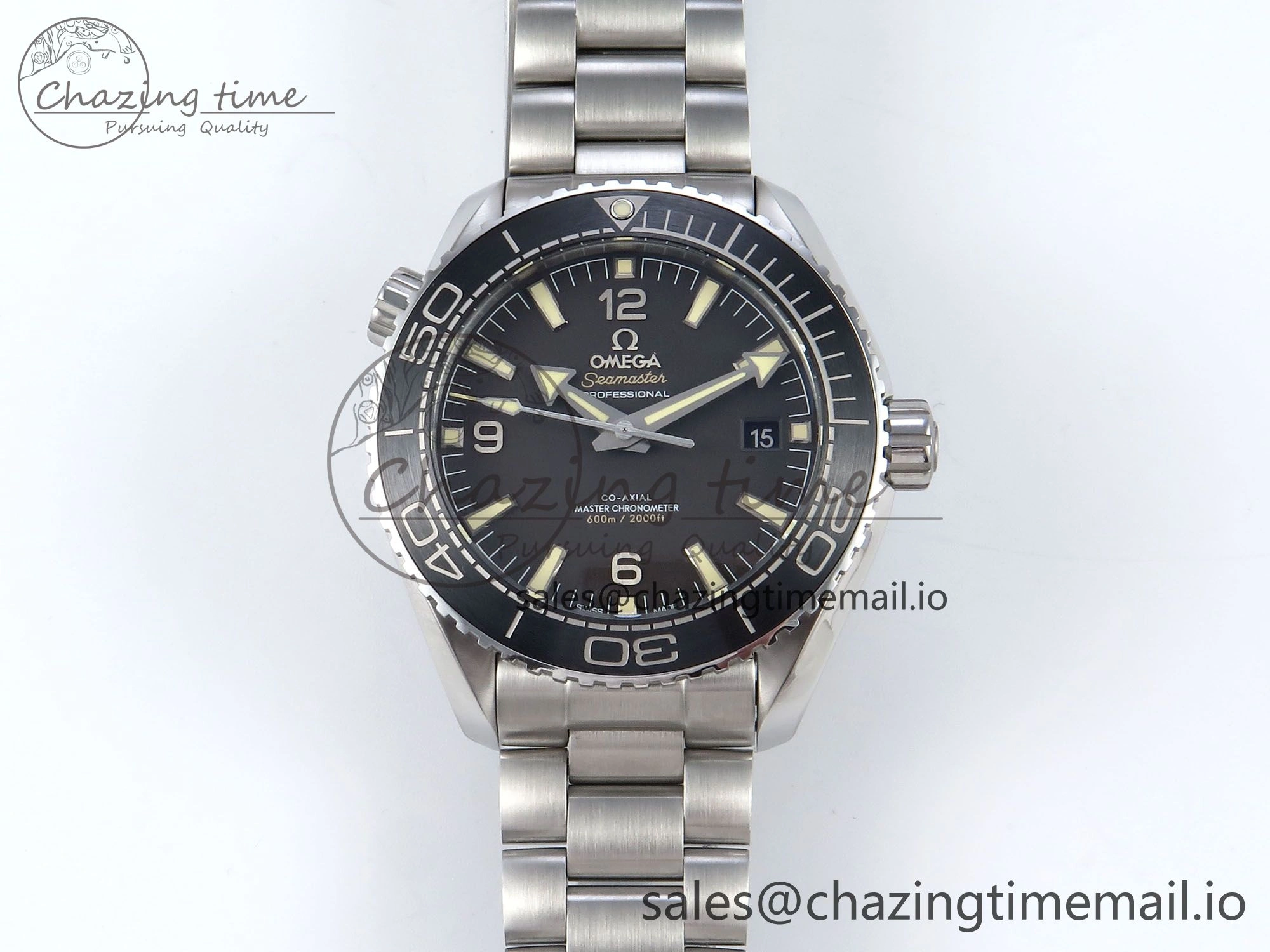 Seamaster Planet Ocean 600M 43.5mm SS SCF 1:1 Best Edition Black Bezel Black Dial on SS Bracelet A8900 Super Clone