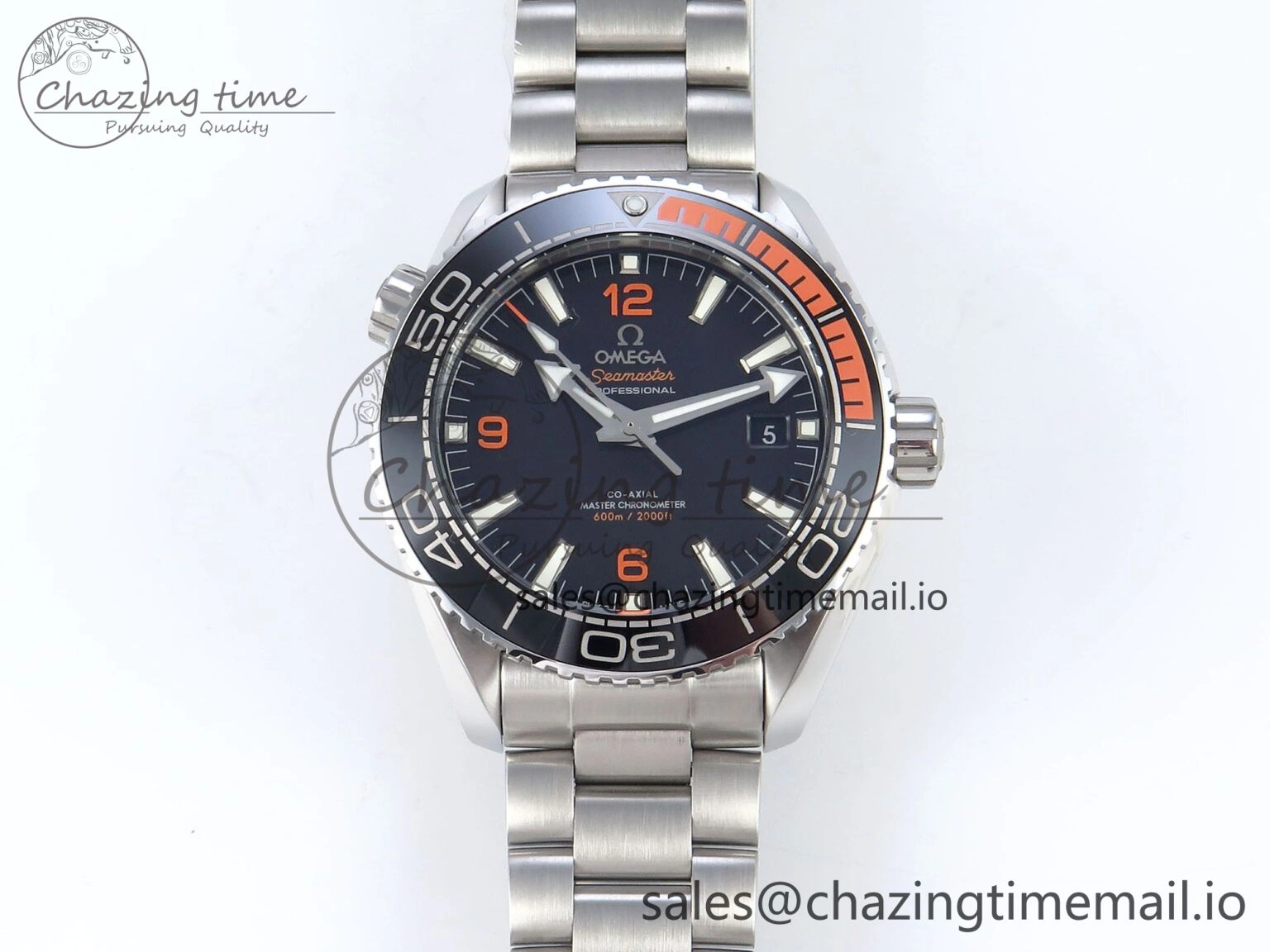 Seamaster Planet Ocean 600M 43.5mm SS SCF 1:1 Best Edition Black Orange Bezel Black Dial on SS Bracelet A8900 Super Clone