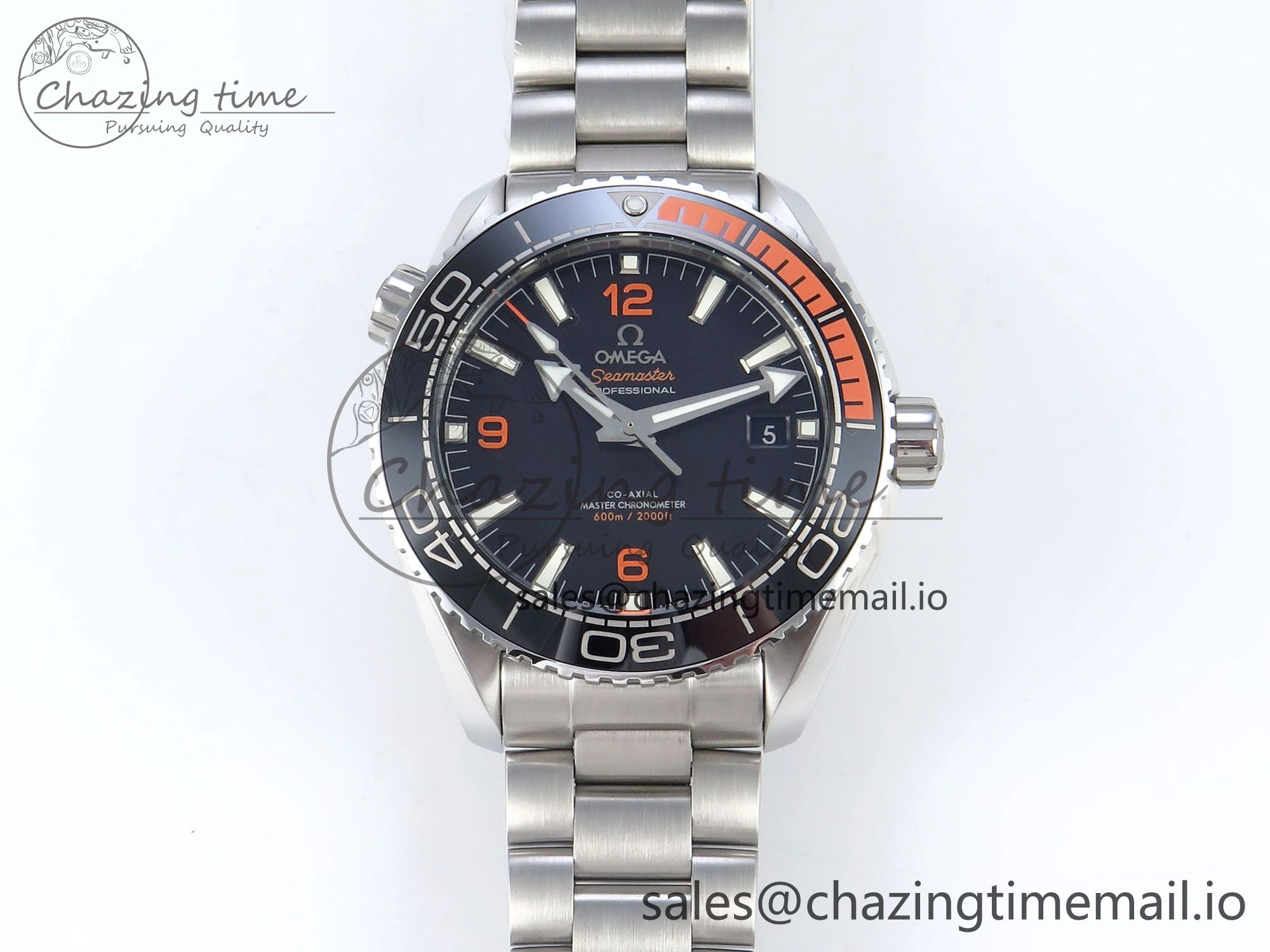 Seamaster Planet Ocean 600M 43.5mm SS SCF 1:1 Best Edition Black Orange Bezel Black Dial on SS Bracelet A8900 Super Clone