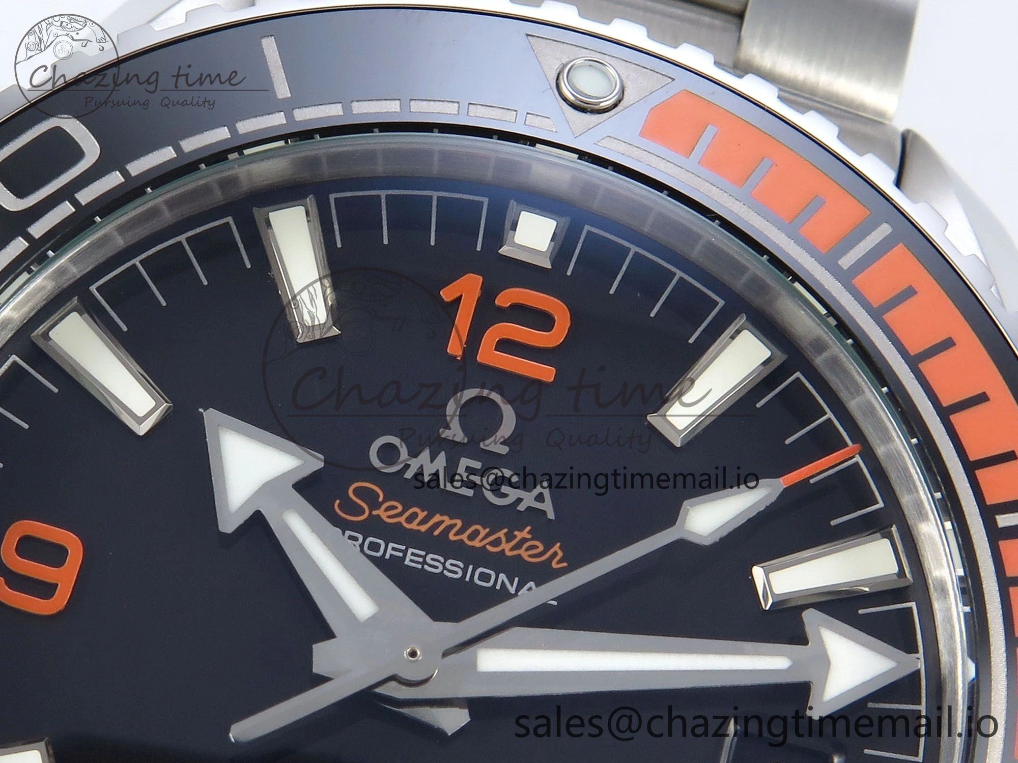 Seamaster Planet Ocean 600M 43.5mm SS SCF 1:1 Best Edition Black Orange Bezel Black Dial on SS Bracelet A8900 Super Clone