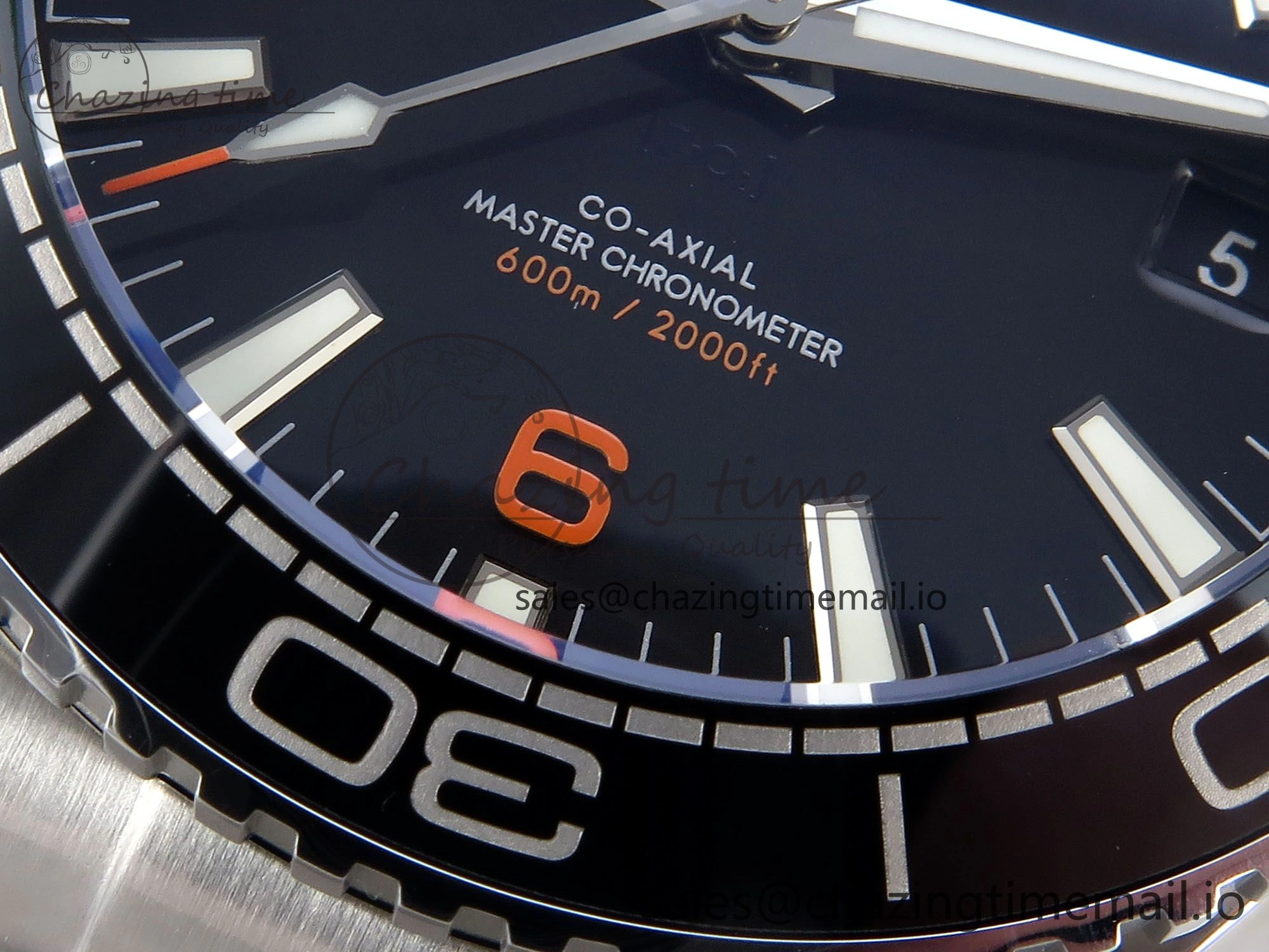 Seamaster Planet Ocean 600M 43.5mm SS SCF 1:1 Best Edition Black Orange Bezel Black Dial on SS Bracelet A8900 Super Clone