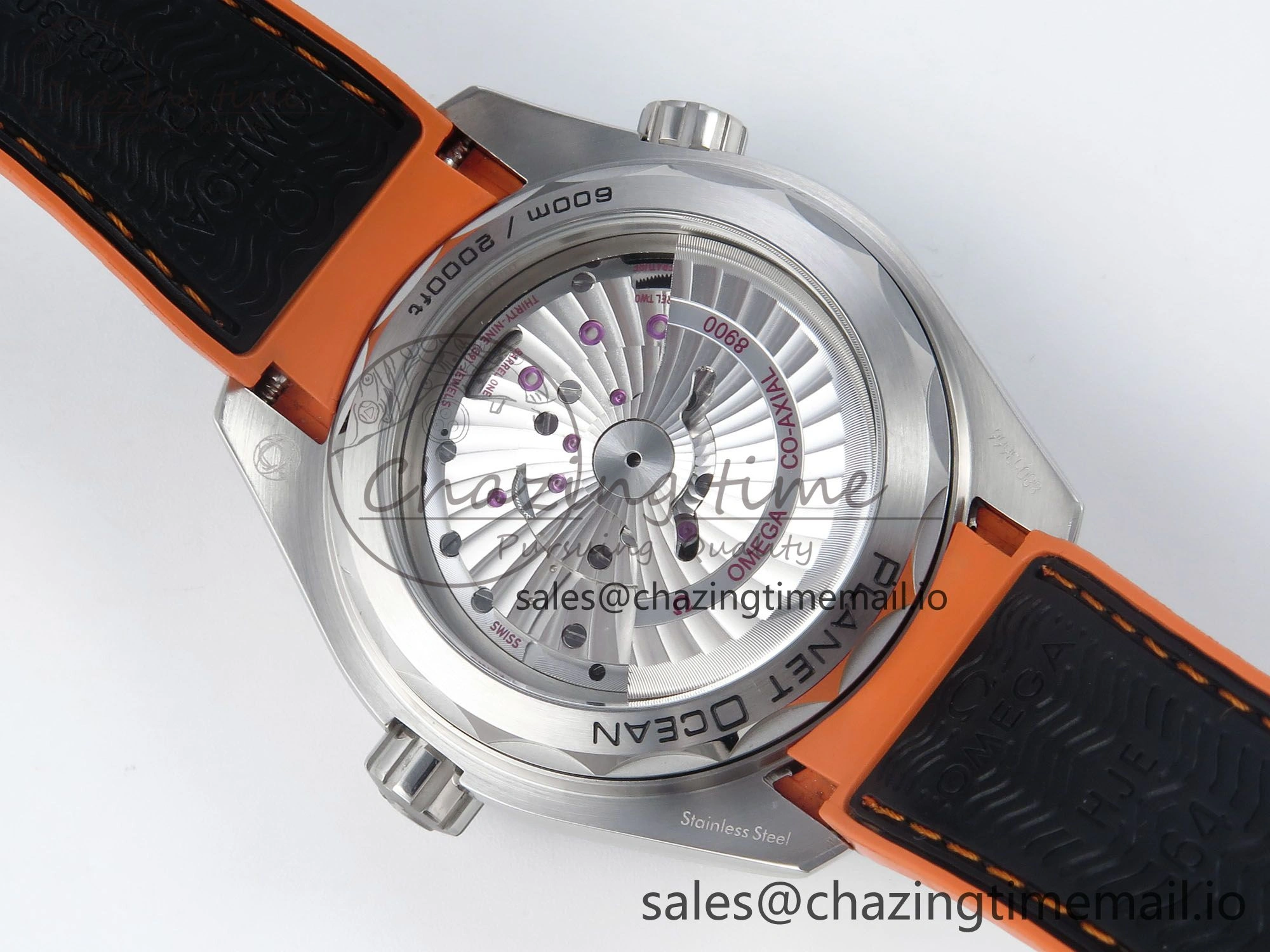 Seamaster Planet Ocean 600M 43.5mm SS SCF 1:1 Best Edition Black orange Bezel Black Dial on Black Rubber Strap A8900 Super Clone