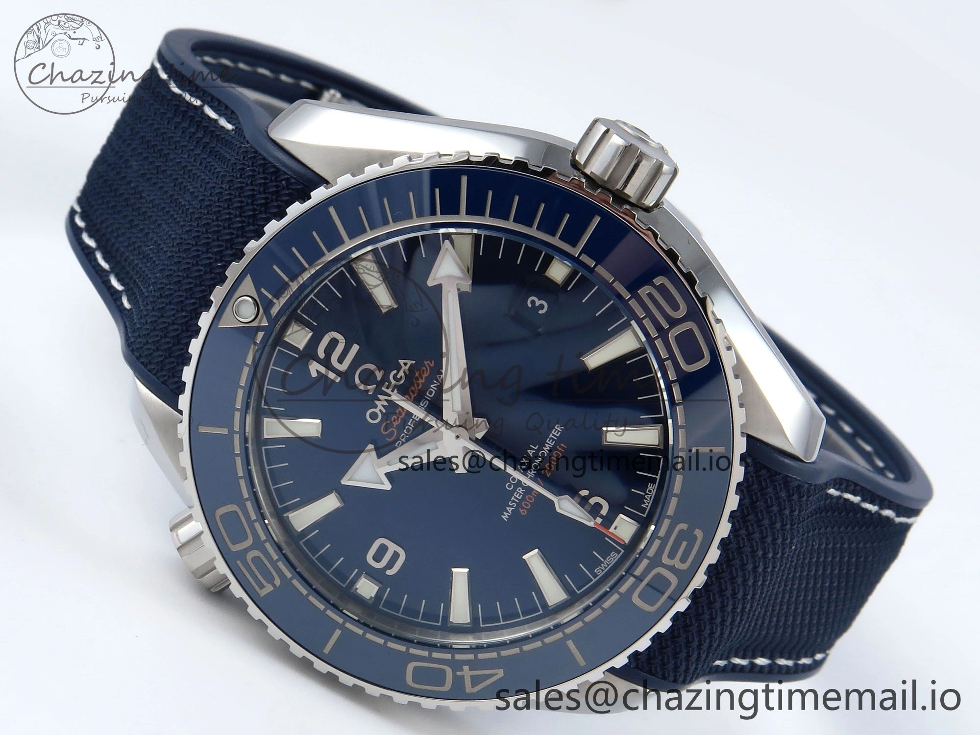 Seamaster Planet Ocean 600M 43.5mm SS SCF 1:1 Best Edition Blue Bezel Blue Dial on Blue Rubber Strap A8900 Super Clone