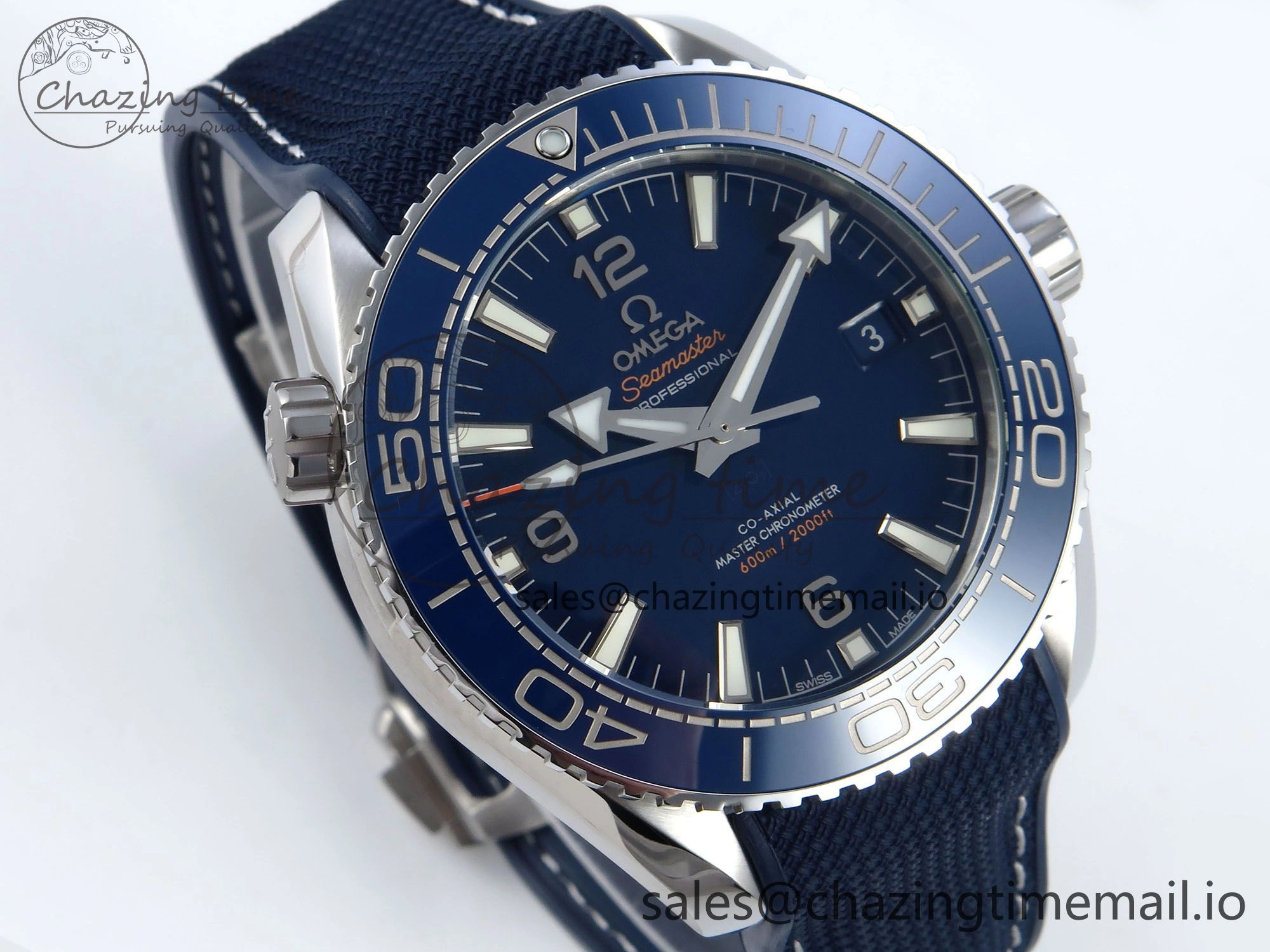 Seamaster Planet Ocean 600M 43.5mm SS SCF 1:1 Best Edition Blue Bezel Blue Dial on Blue Rubber Strap A8900 Super Clone