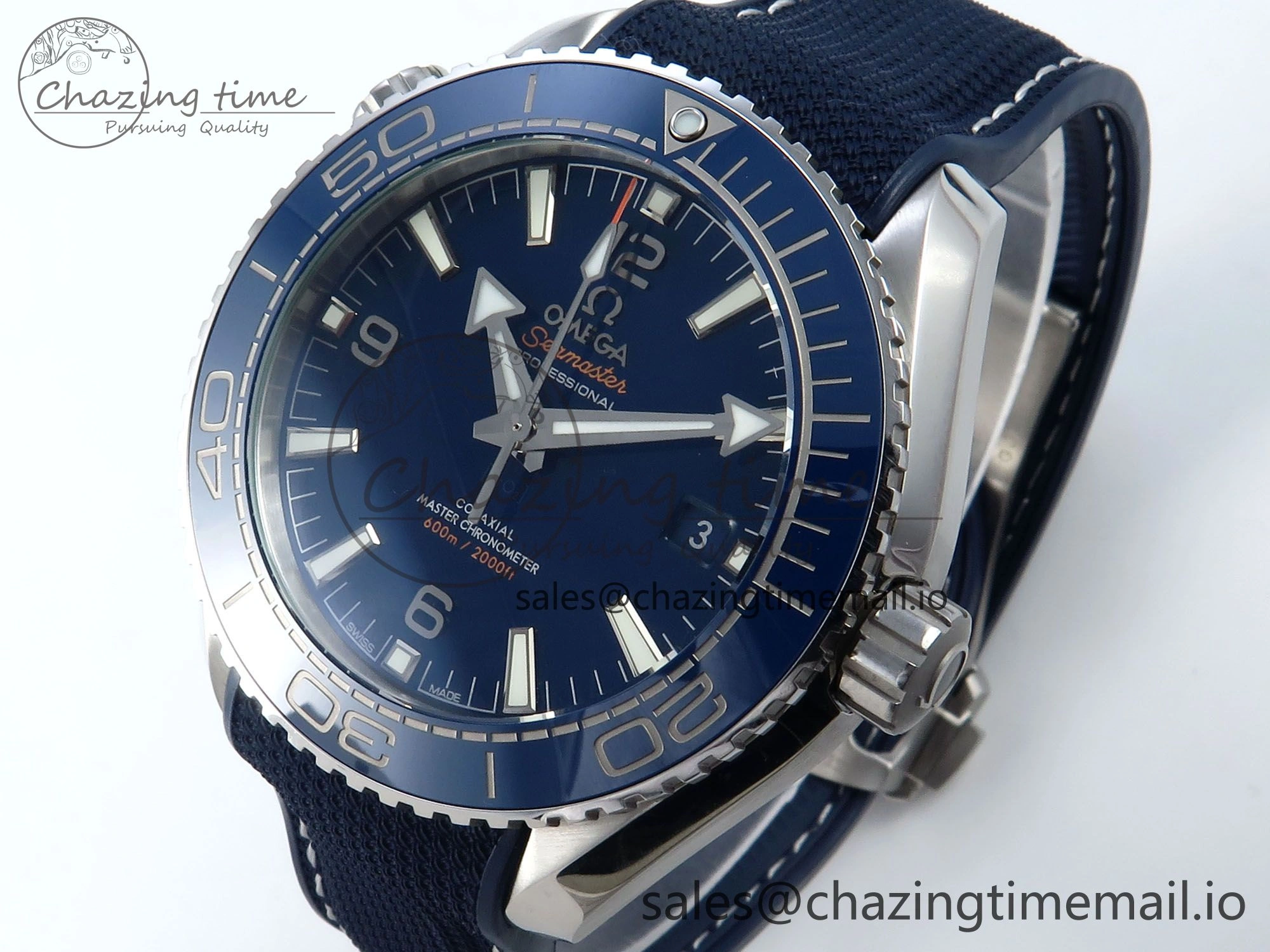 Seamaster Planet Ocean 600M 43.5mm SS SCF 1:1 Best Edition Blue Bezel Blue Dial on Blue Rubber Strap A8900 Super Clone