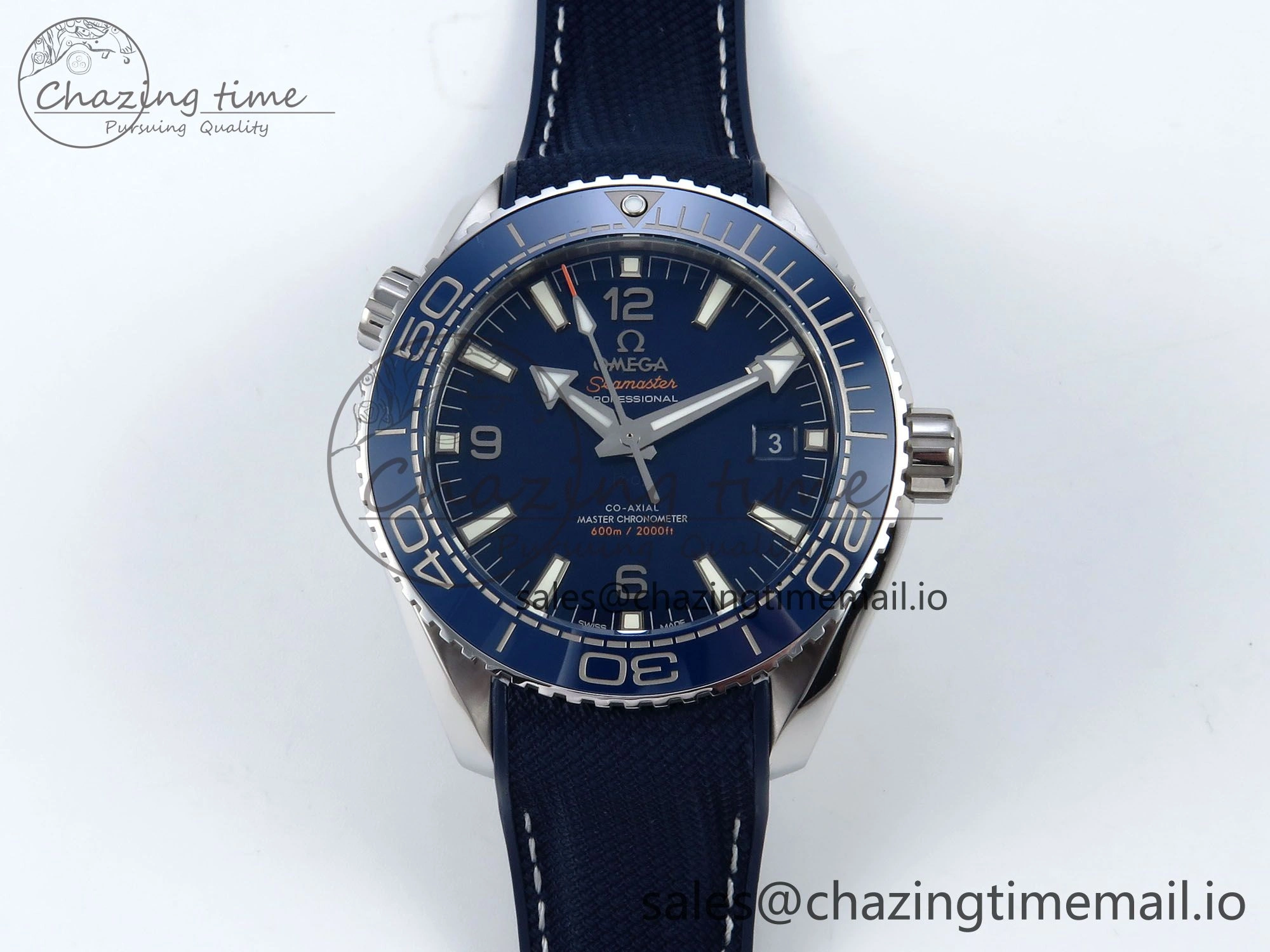 Seamaster Planet Ocean 600M 43.5mm SS SCF 1:1 Best Edition Blue Bezel Blue Dial on Blue Rubber Strap A8900 Super Clone