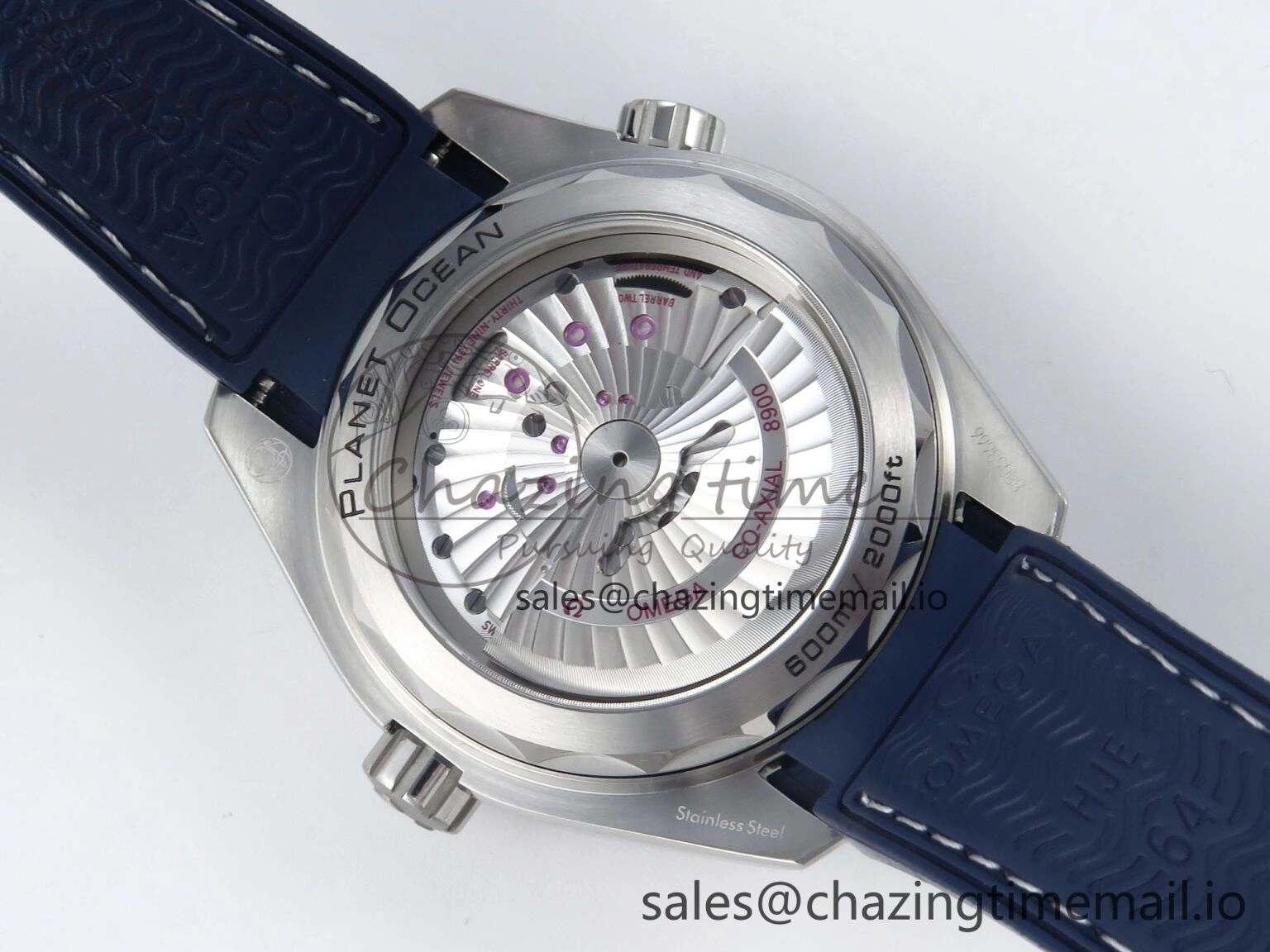 Seamaster Planet Ocean 600M 43.5mm SS SCF 1:1 Best Edition Blue Bezel Blue Dial on Blue Rubber Strap A8900 Super Clone