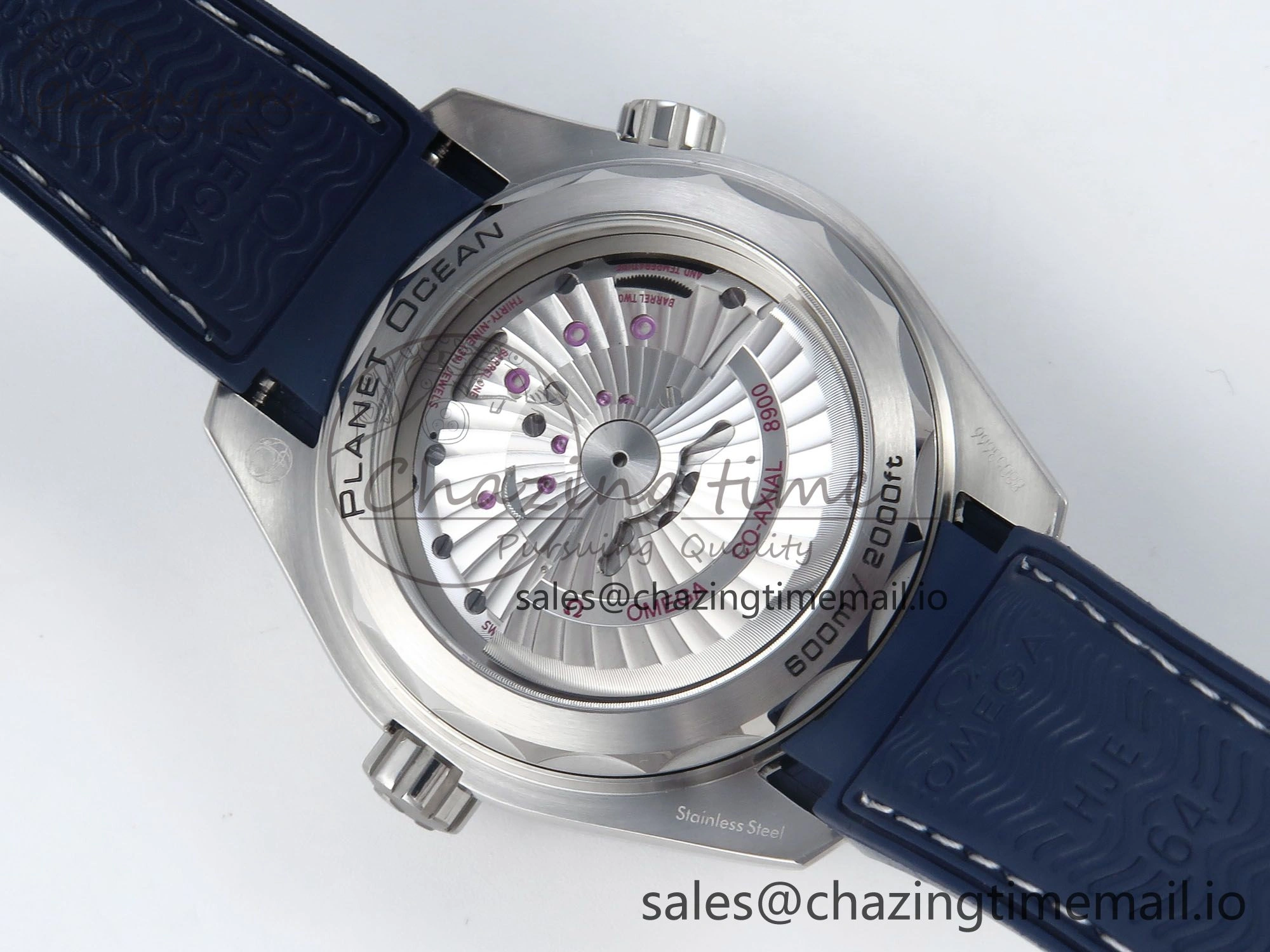 Seamaster Planet Ocean 600M 43.5mm SS SCF 1:1 Best Edition Blue Bezel Blue Dial on Blue Rubber Strap A8900 Super Clone