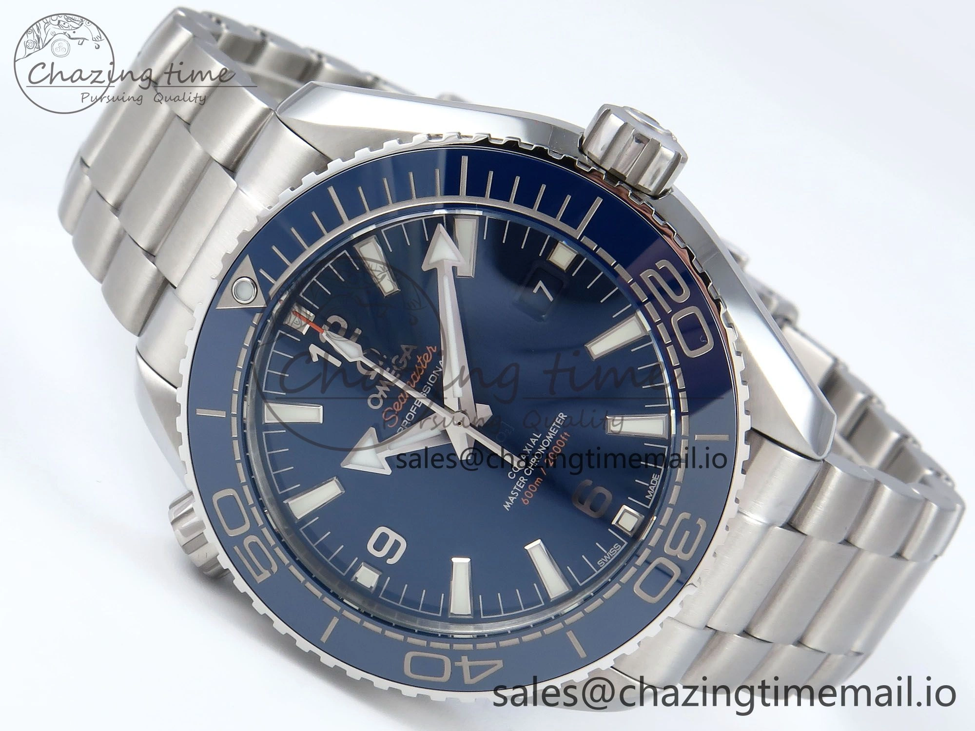 Seamaster Planet Ocean 600M 43.5mm SS SCF 1:1 Best Edition Blue Dial on SS Bracelet A8900 Super Clone