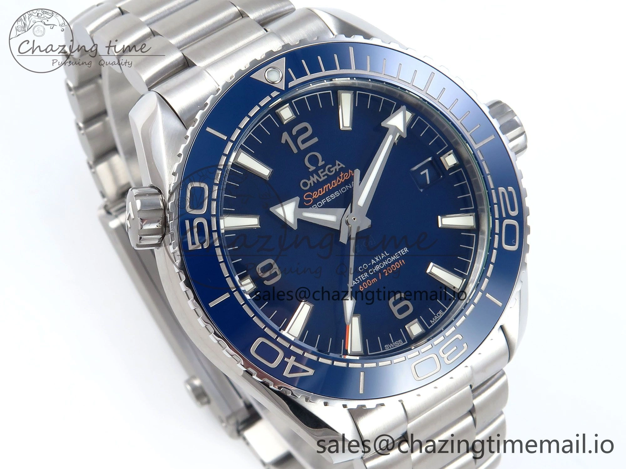 Seamaster Planet Ocean 600M 43.5mm SS SCF 1:1 Best Edition Blue Dial on SS Bracelet A8900 Super Clone