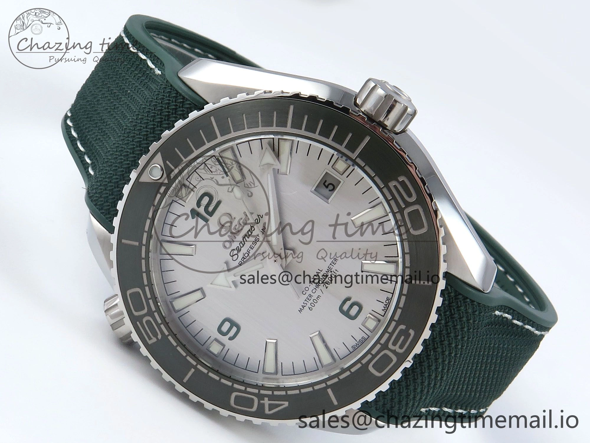 Seamaster Planet Ocean 600M 43.5mm SS SCF 1:1 Best Edition Green Bezel Gray Dial on Green Rubber Strap A8900 Super Clone