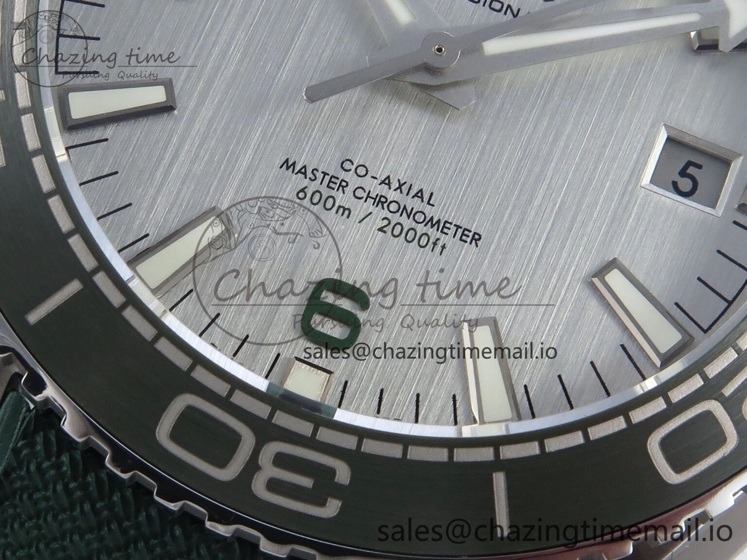 Seamaster Planet Ocean 600M 43.5mm SS SCF 1:1 Best Edition Green Bezel Gray Dial on Green Rubber Strap A8900 Super Clone