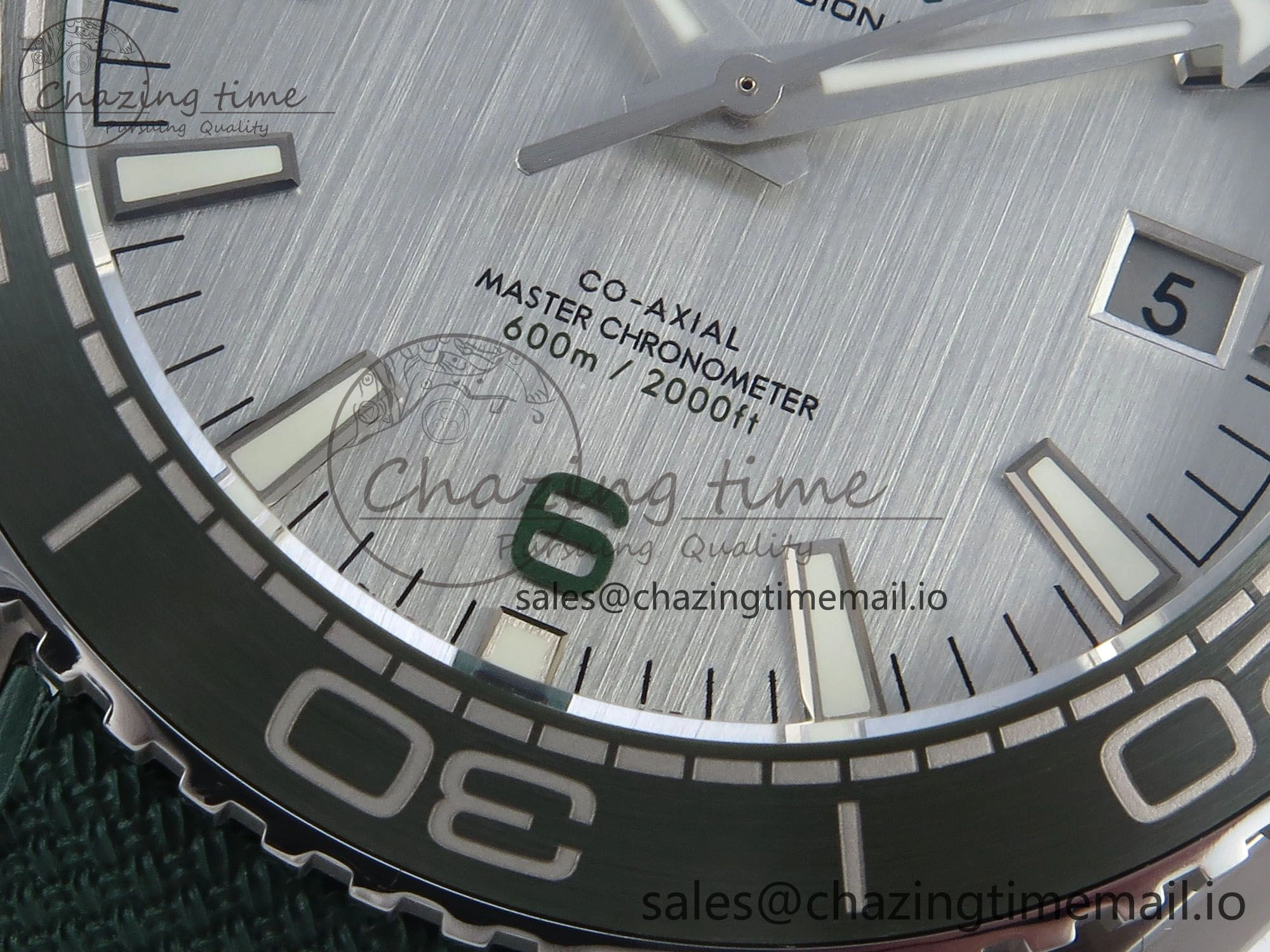 Seamaster Planet Ocean 600M 43.5mm SS SCF 1:1 Best Edition Green Bezel Gray Dial on Green Rubber Strap A8900 Super Clone