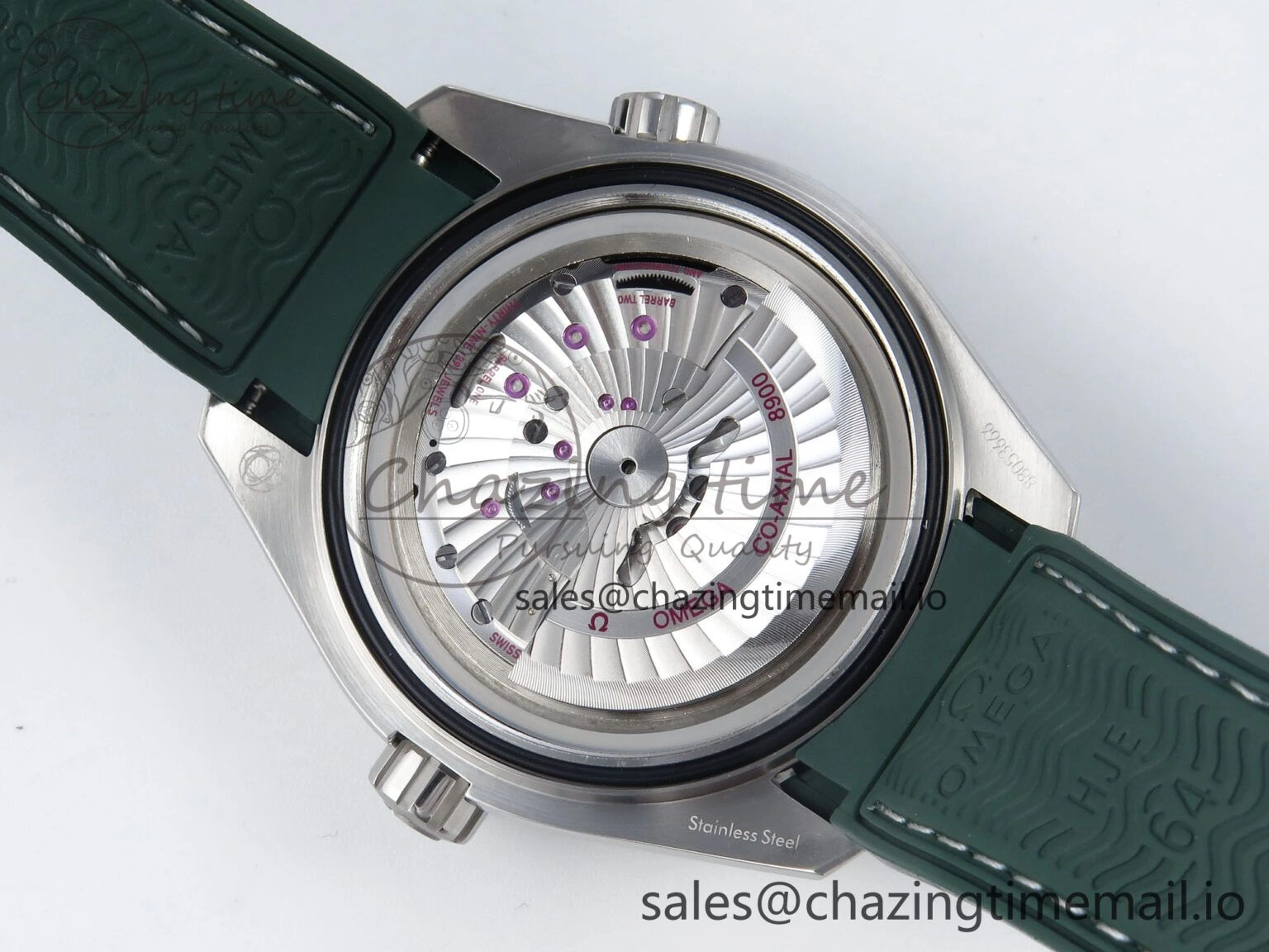 Seamaster Planet Ocean 600M 43.5mm SS SCF 1:1 Best Edition Green Bezel Gray Dial on Green Rubber Strap A8900 Super Clone