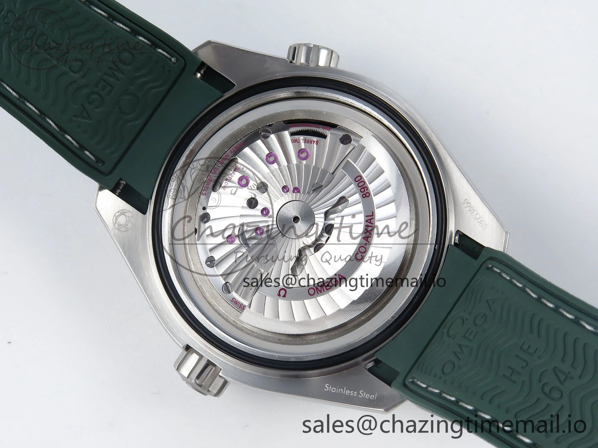 Seamaster Planet Ocean 600M 43.5mm SS SCF 1:1 Best Edition Green Bezel Gray Dial on Green Rubber Strap A8900 Super Clone