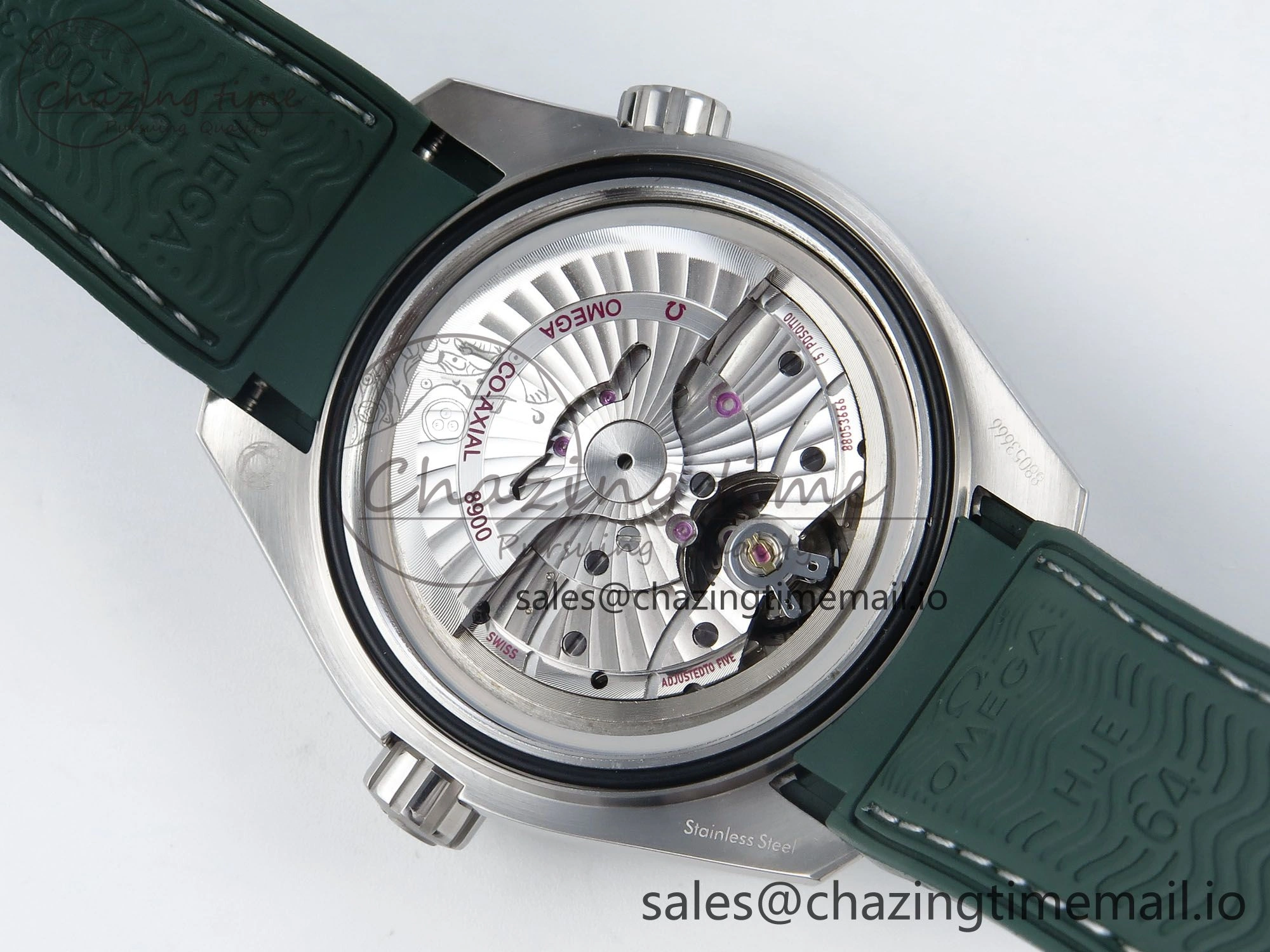 Seamaster Planet Ocean 600M 43.5mm SS SCF 1:1 Best Edition Green Bezel Gray Dial on Green Rubber Strap A8900 Super Clone