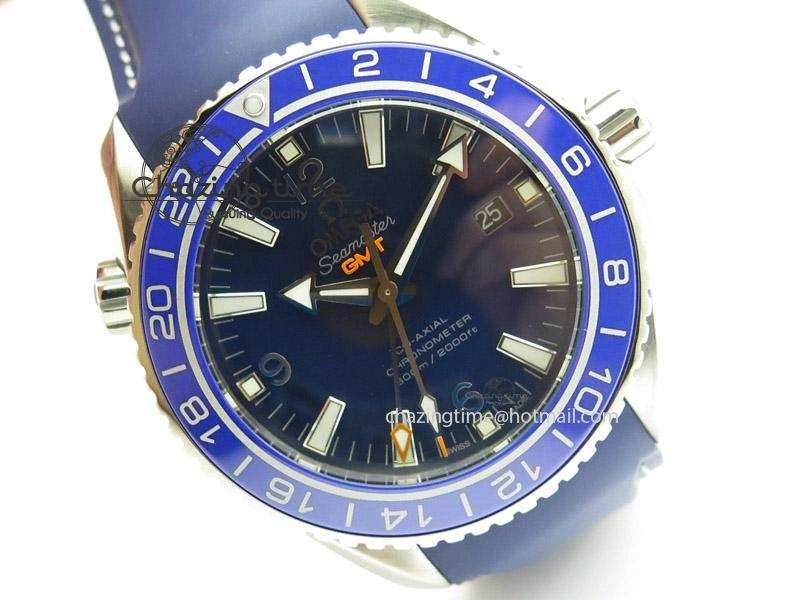 Seamaster Planet Ocean GMT 600M Blue Dial SS On Blue Rubber Strap A8605