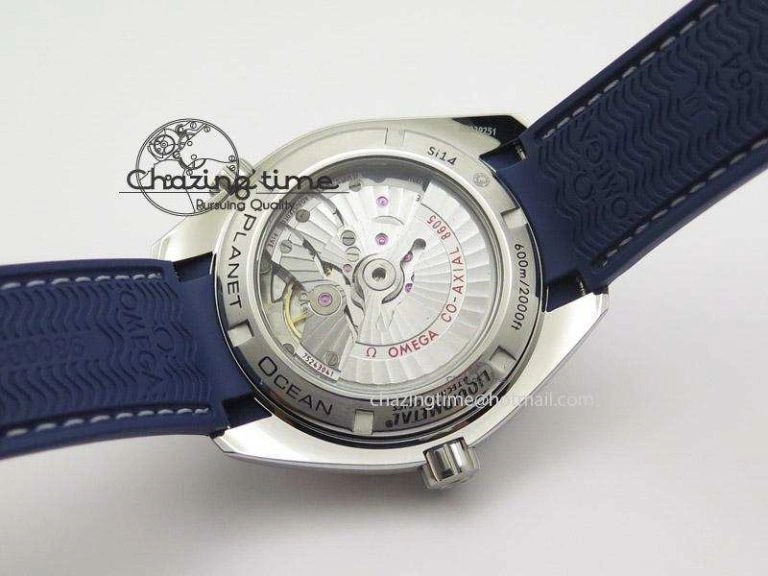 Seamaster Planet Ocean GMT 600M Blue Dial SS On Blue Rubber Strap A8605