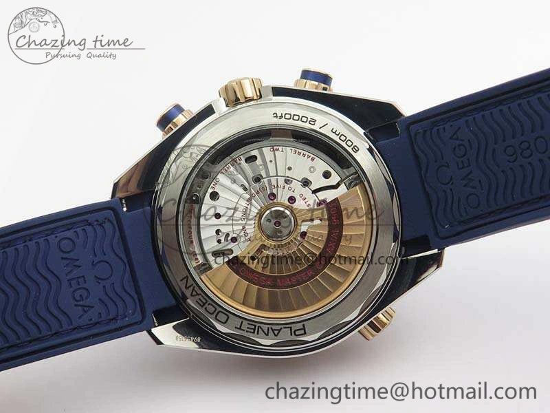 Seamaster Pro Chrono SS RG OM Best Edition Blue Ceramic Blue Dial On Gummy Strap A9300