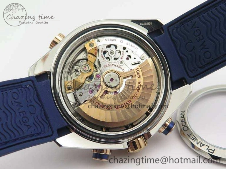 Seamaster Pro Chrono SS RG OM Best Edition Blue Ceramic Blue Dial On Gummy Strap A9300