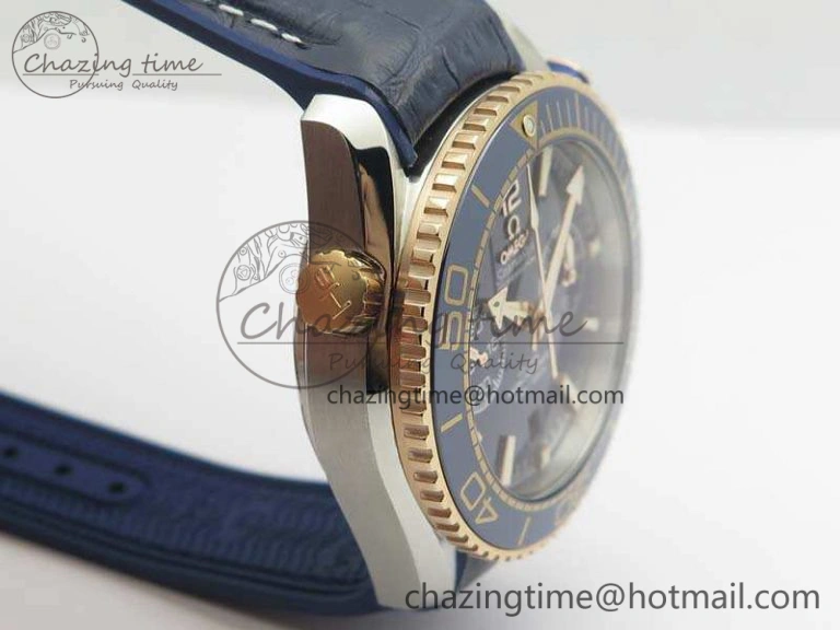 Seamaster Pro Chrono SS RG OM Best Edition Blue Ceramic Blue Dial On Gummy Strap A9300