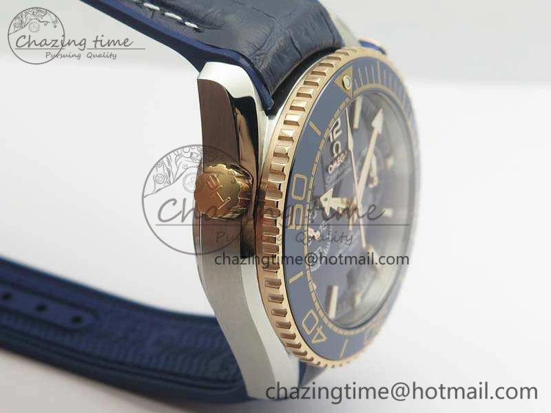 Seamaster Pro Chrono SS RG OM Best Edition Blue Ceramic Blue Dial On Gummy Strap A9300