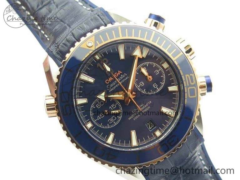 Seamaster Pro Chrono SS RG OM Best Edition Blue Ceramic Blue Dial On Gummy Strap A9300