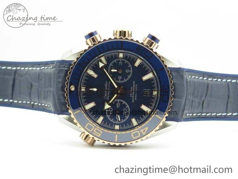Seamaster Pro Chrono SS RG OM Best Edition Blue Ceramic Blue Dial On Gummy Strap A9300
