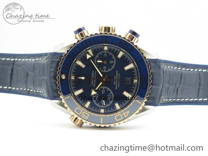 Seamaster Pro Chrono SS RG OM Best Edition Blue Ceramic Blue Dial On Gummy Strap A9300