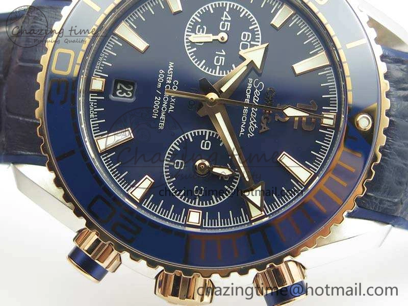 Seamaster Pro Chrono SS RG OM Best Edition Blue Ceramic Blue Dial On Gummy Strap A9300