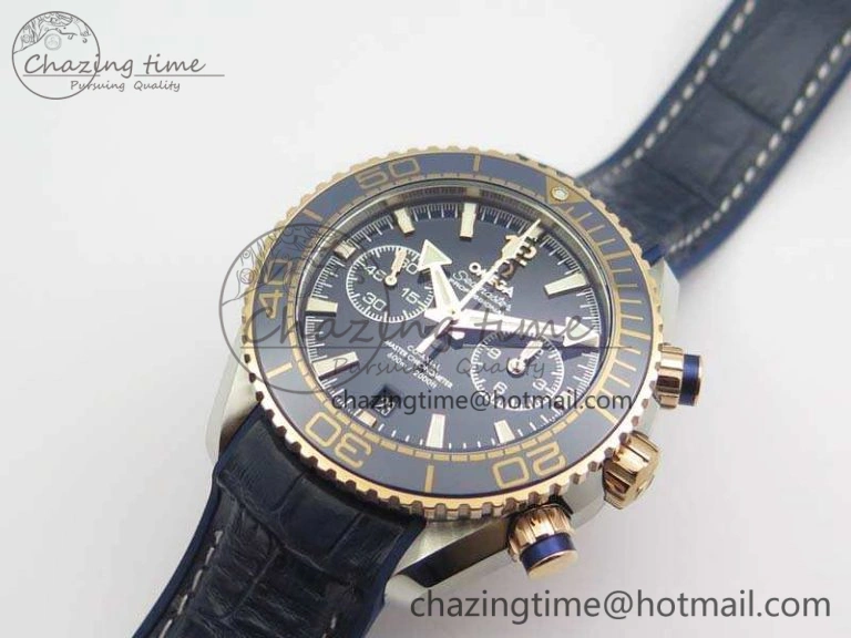 Seamaster Pro Chrono SS RG OM Best Edition Blue Ceramic Blue Dial On Gummy Strap A9300