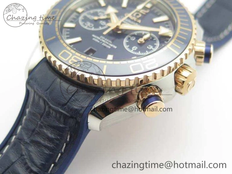 Seamaster Pro Chrono SS RG OM Best Edition Blue Ceramic Blue Dial On Gummy Strap A9300