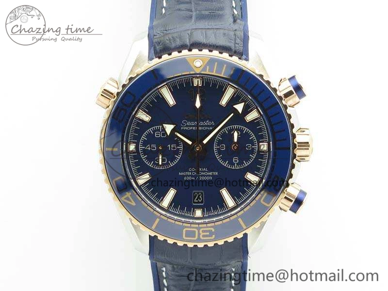 Seamaster Pro Chrono SS RG OM Best Edition Blue Ceramic Blue Dial On Gummy Strap A9300