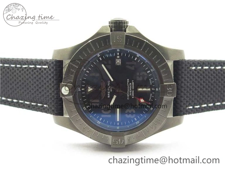 Seawolf 45mm DLC B50 1:1 BestEdition SuperLumed Black Dial Black Numeral Markers on Black Nylon Strap A2824(SuperThick Crystal)