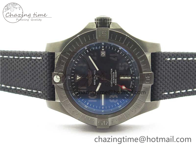 Seawolf 45mm DLC B50 1:1 BestEdition SuperLumed Black Dial Black Numeral Markers on Black Nylon Strap A2824(SuperThick Crystal)