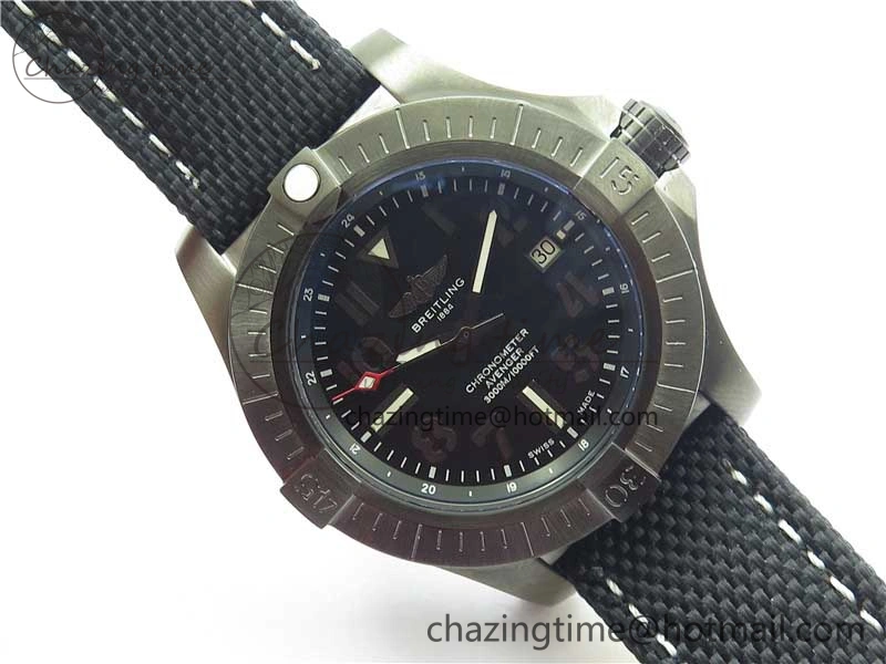 Seawolf 45mm DLC B50 1:1 BestEdition SuperLumed Black Dial Black Numeral Markers on Black Nylon Strap A2824(SuperThick Crystal)