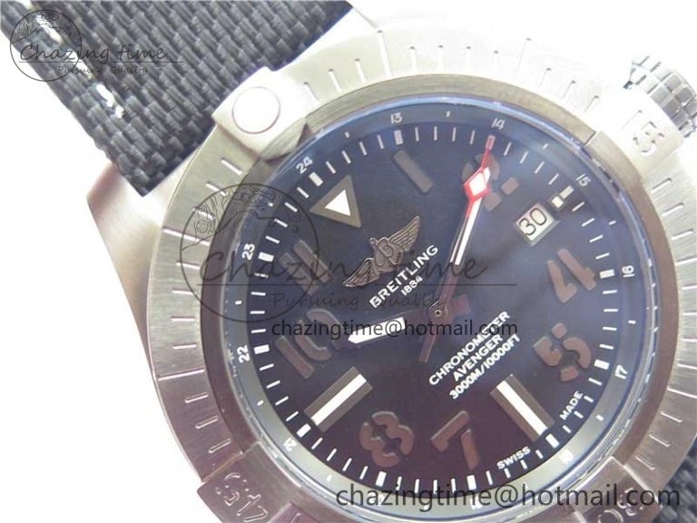 Seawolf 45mm DLC B50 1:1 BestEdition SuperLumed Black Dial Black Numeral Markers on Black Nylon Strap A2824(SuperThick Crystal)