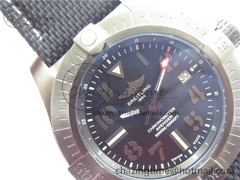 Seawolf 45mm DLC B50 1:1 BestEdition SuperLumed Black Dial Black Numeral Markers on Black Nylon Strap A2824(SuperThick Crystal)