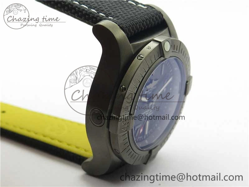 Seawolf 45mm DLC B50 1:1 BestEdition SuperLumed Black Dial Black Numeral Markers on Black Nylon Strap A2824(SuperThick Crystal)